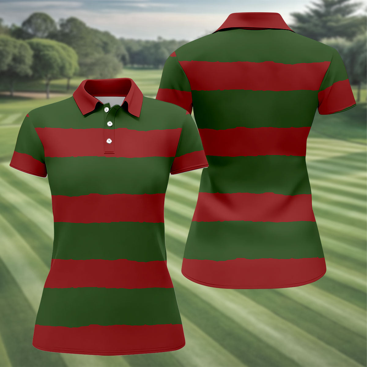 Halloween Freddy Classic Horror Characters Stripe Golf Shirt, Halloween Golf Shirt, Golf Shirt For Women