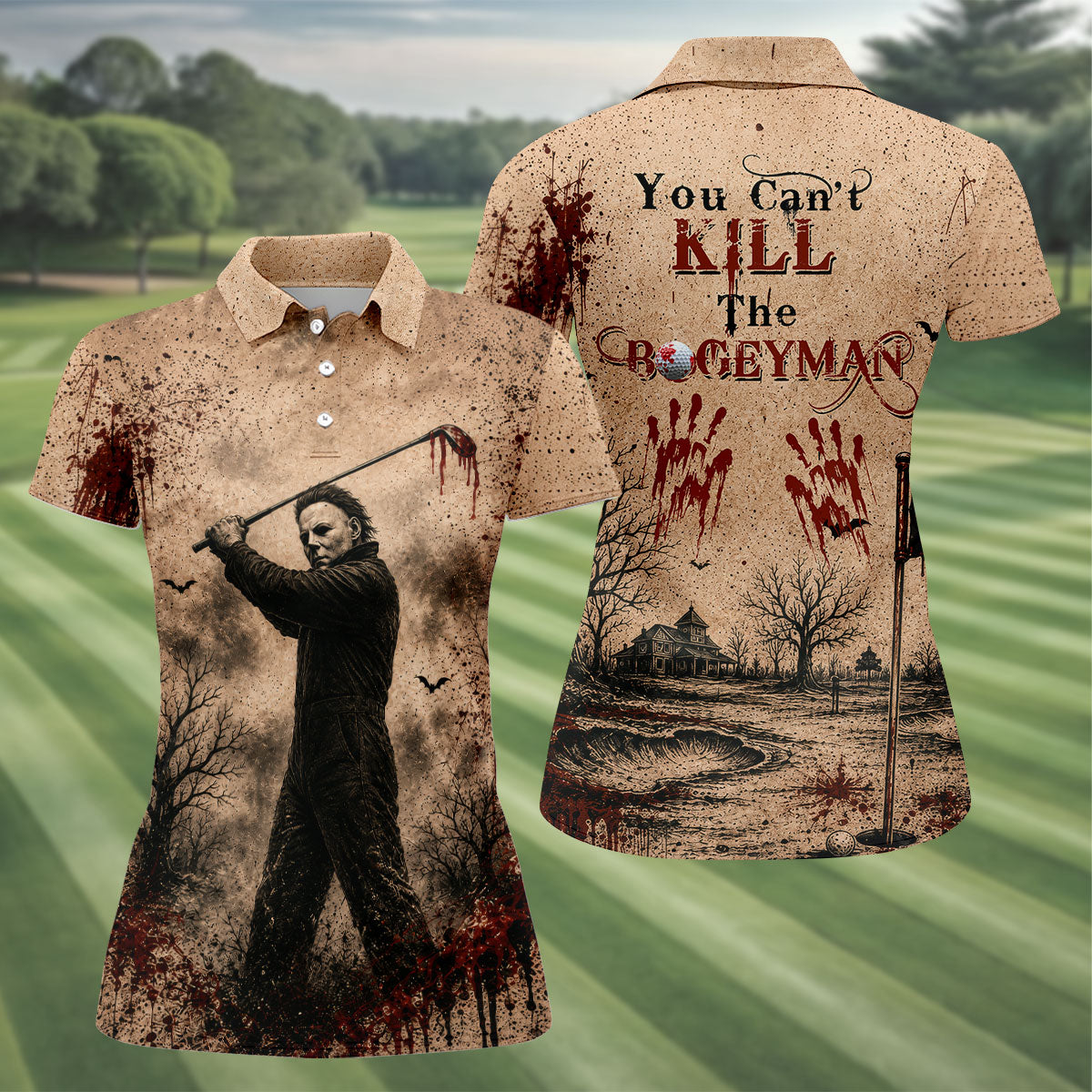 You Can't Kill The Bogeyman Halloween Golf Polo Shirt, Ladies Golf Shirt, Womens Golf Tops