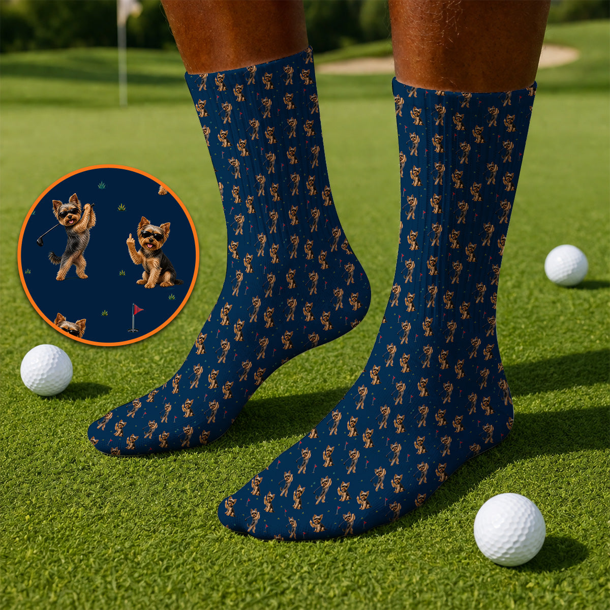 Funny Yorkshire Terrier Golf Socks, Cool Yorkie Pattern Golf Sock, Gift For Golf Lovers