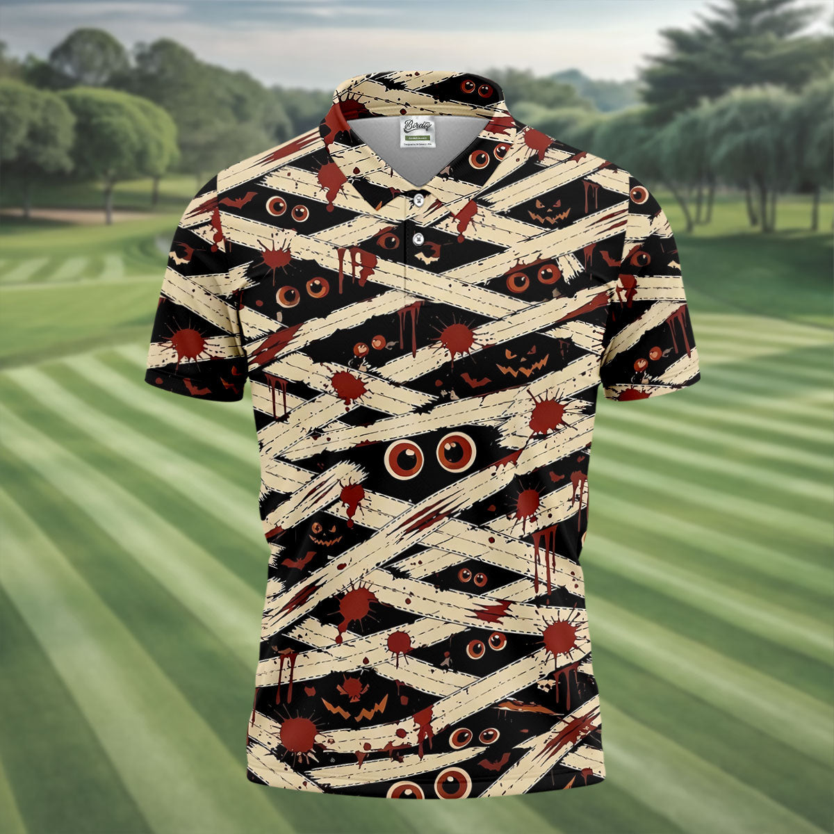 Mummy Horror Character Halloween Golf Polo Shirt, Golf Outfit For Men, Mens Golf Polo