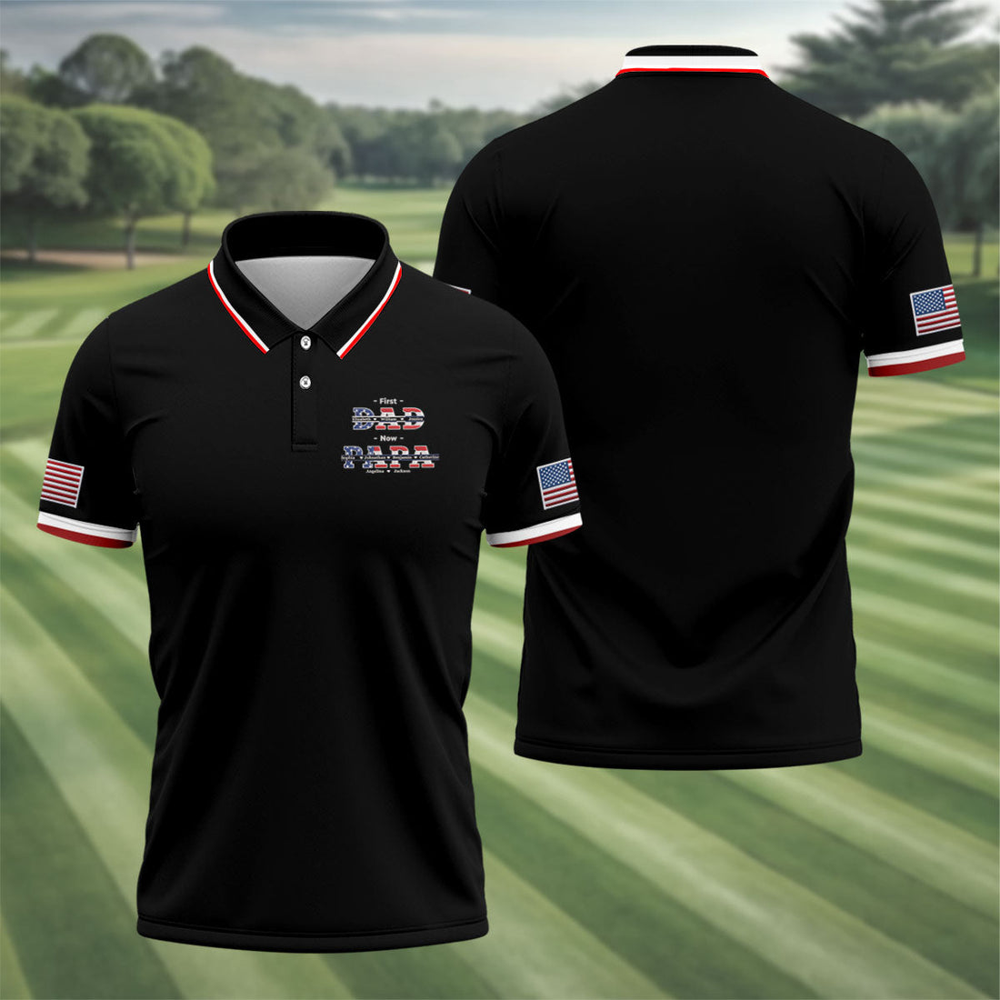 Black First Dad Now Grandpa Golf Polo Shirt, Mens Golf Shirts, Golf Apparel For Men