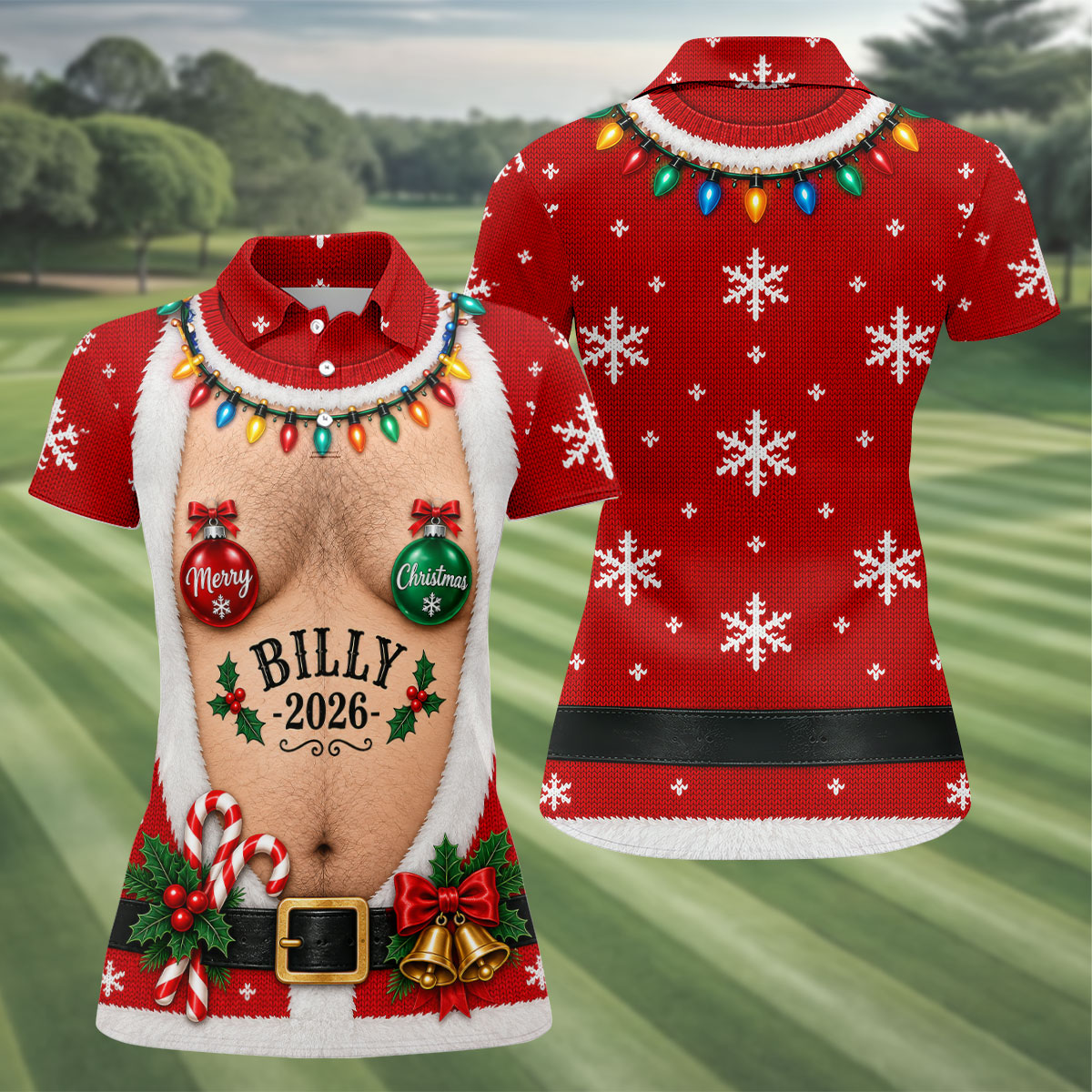 Custom Name Ornament Merry Christmas Golf Shirt, Golf Shirts For Women, Women's Golf Tops