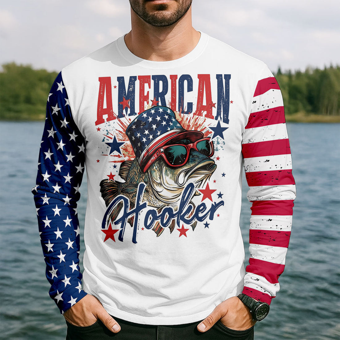 American Hooker Patriotic Fishing Shirt, Fishing UPF Shirts, 250th Anniversary Men's Fishing Shirt