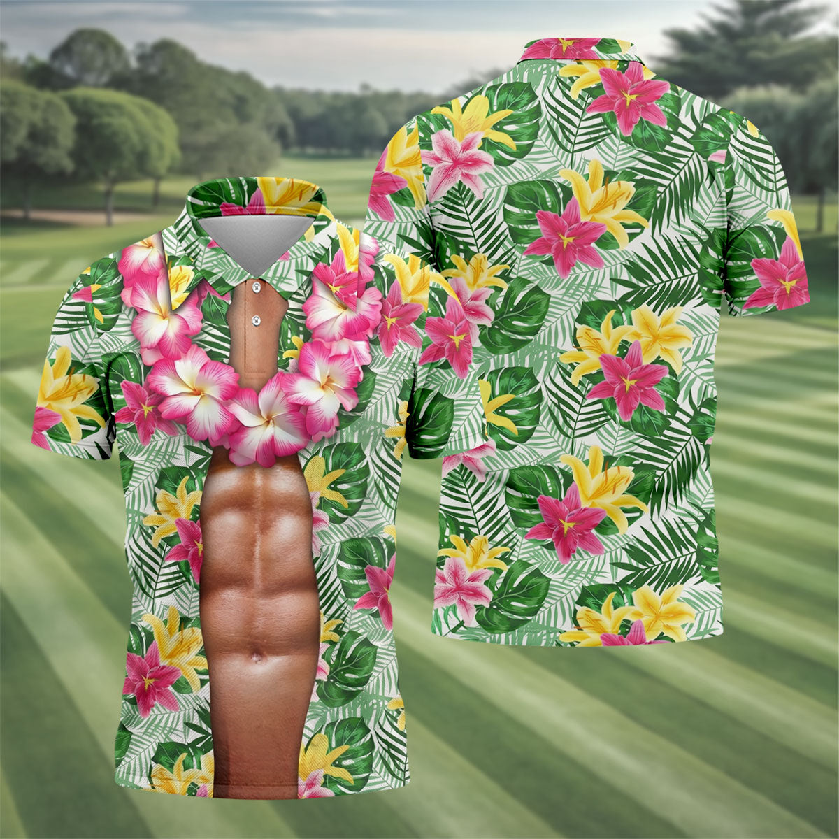 Muscle Costume Hawaiian Golf Shirt, Men's Funny Golf Shirts, Polo Shirts For Men