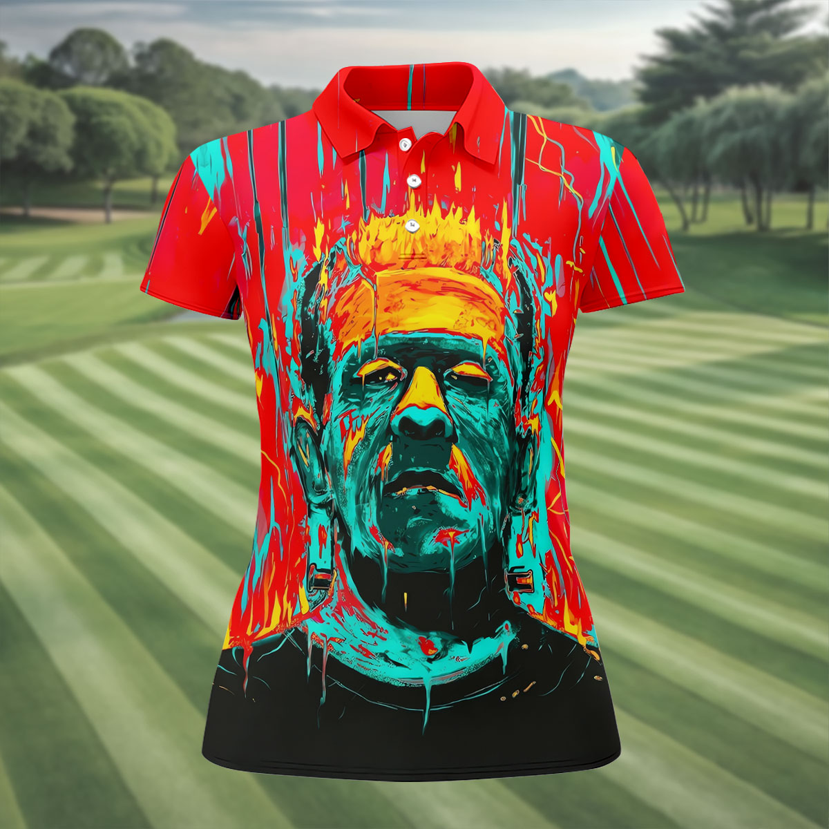Colorful Horror Character Halloween Polo Shirt, Women’s Golf Polo, Golf Shirts For Women