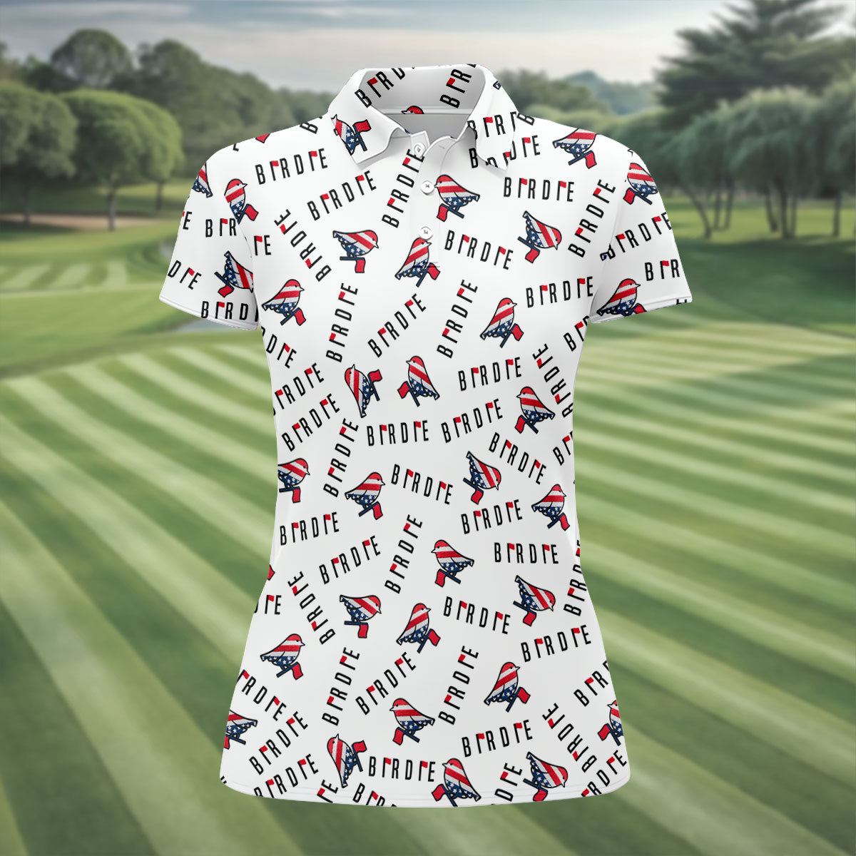 American Flag Pattern Patriotic 4th Of July Ladies Golf Shirts, 250th Anniversary Golf Shirt For Women