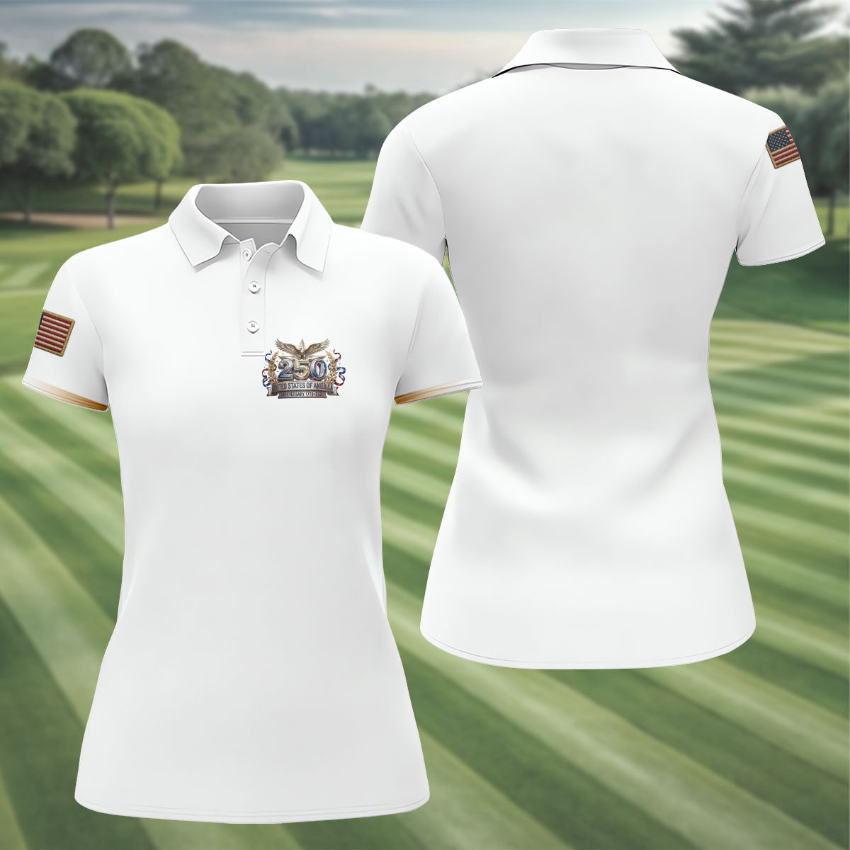 250 Years USA Anniversary 1776-2026 Ladies Golf Tops, America Patriotic Golf Shirt For Women