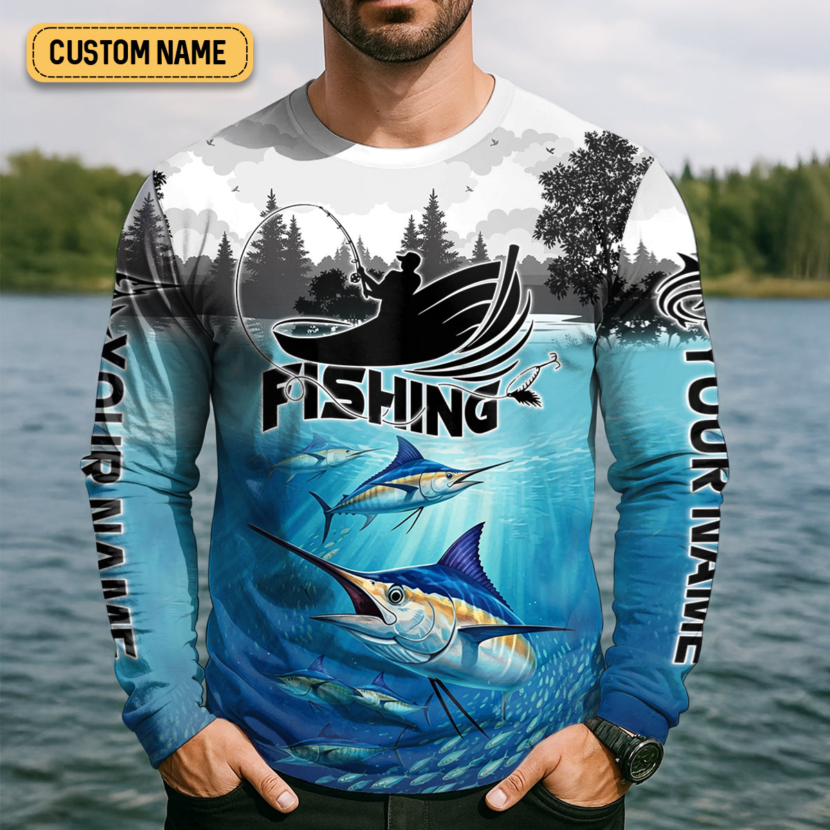 Blue Marlin Fishing SPF Shirt For Men, Performance Fishing Shirts, Gift For Fisherman, Men's Fishing Shirt