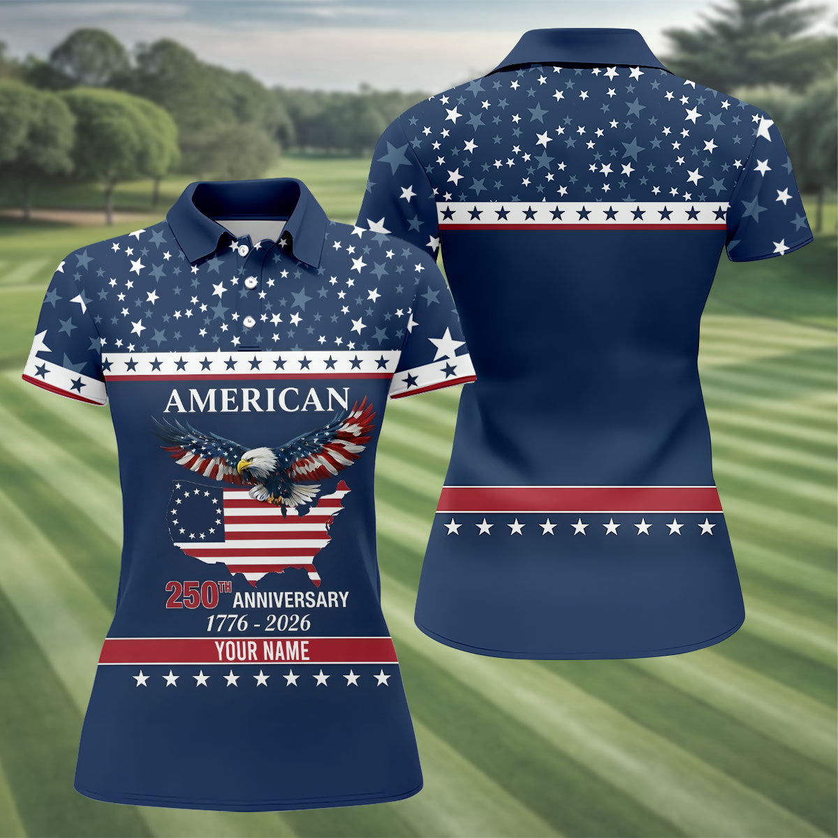 American Bald Eagle 250th Anniversary Patriotic Stars Golf Shirt, 4th Of July Golf Shirt For Women