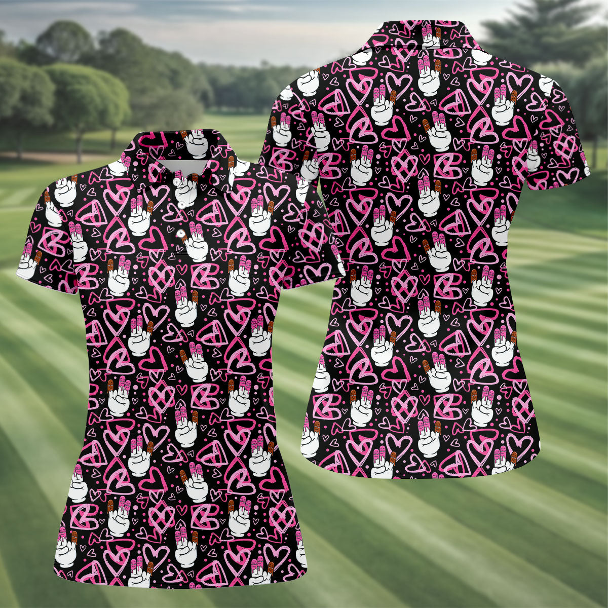 Chocolate Fingers Adult Humor Heart Pattern Fun Women's Golf Shirts, Valentines Golf Gift, Women's Golf Tops