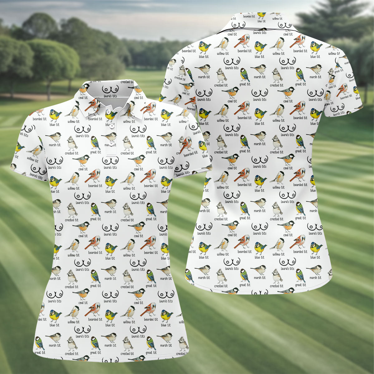 Funny Birds Adult Humor Ladies Golf Tops, Fun Women's Golf Shirts, Ladies Golf Shirt