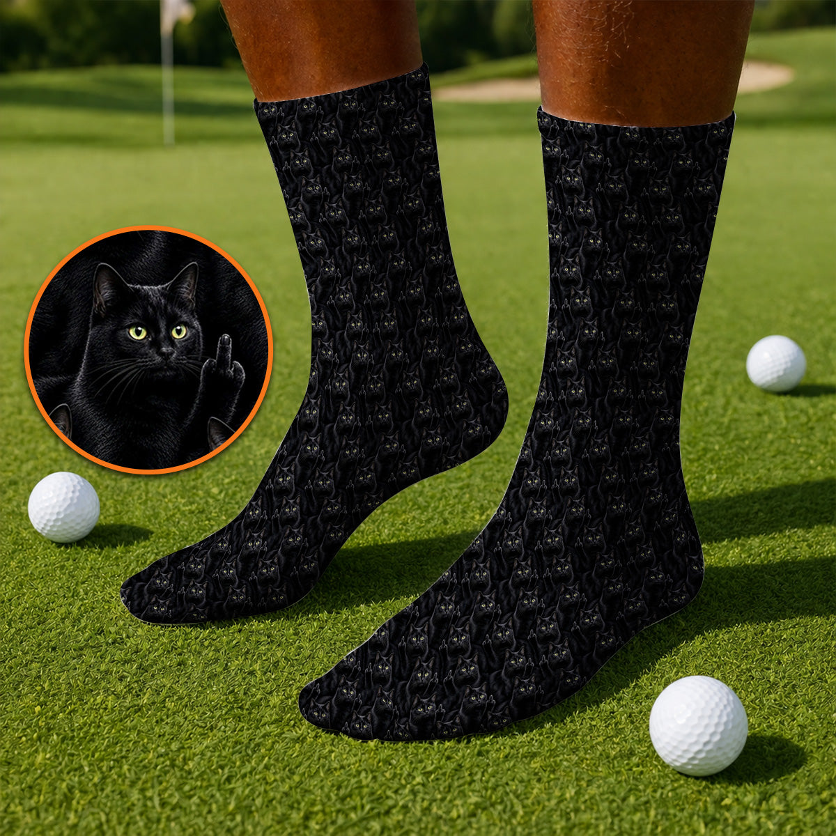 Black Cat Pattern Golf Socks, Funny Cat Lover Golf Premium Sock, Golf Gift For Golfer