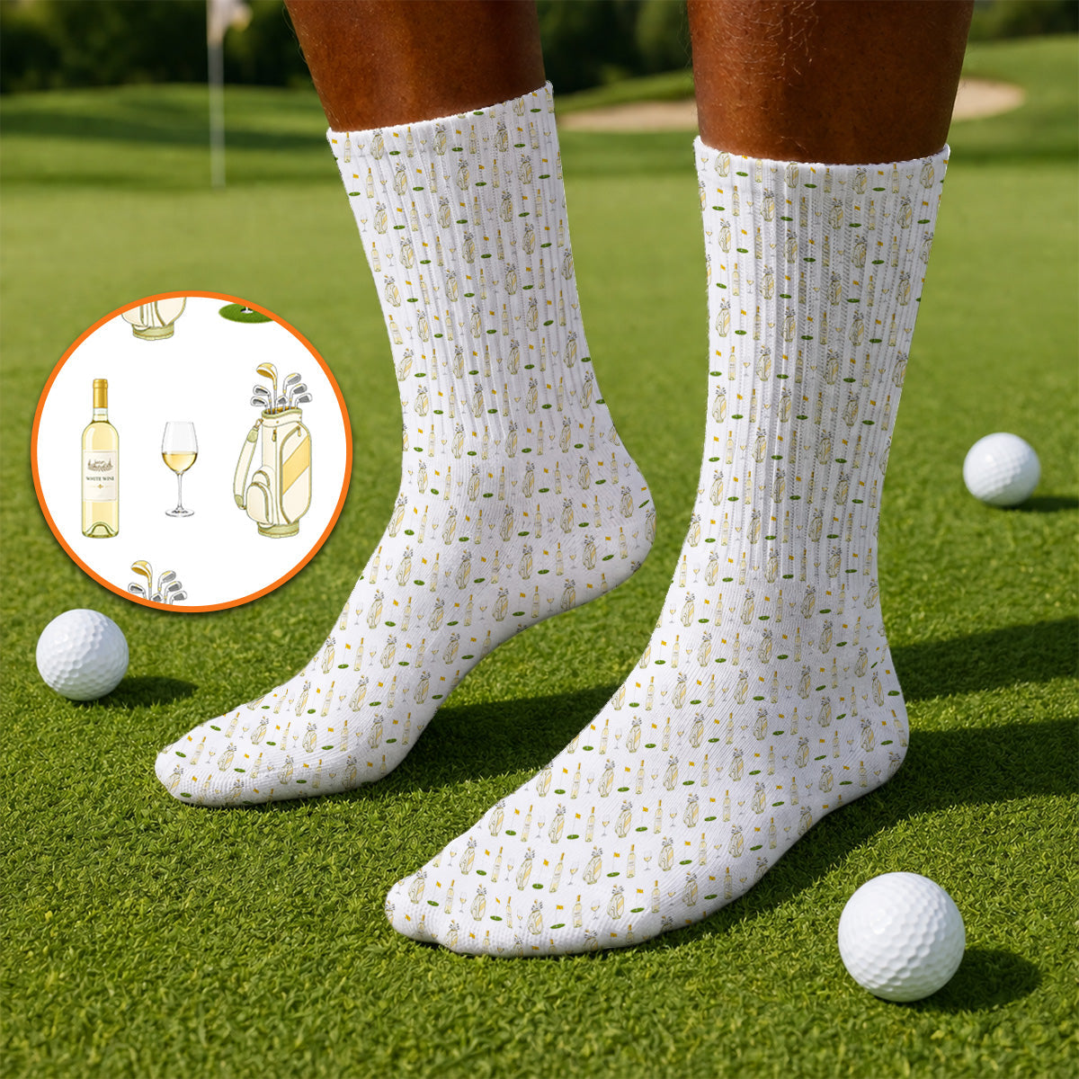 White Wine Pattern Golf Socks, Elegant Winery Golf Sock, Wine Golf Gift For Golfer