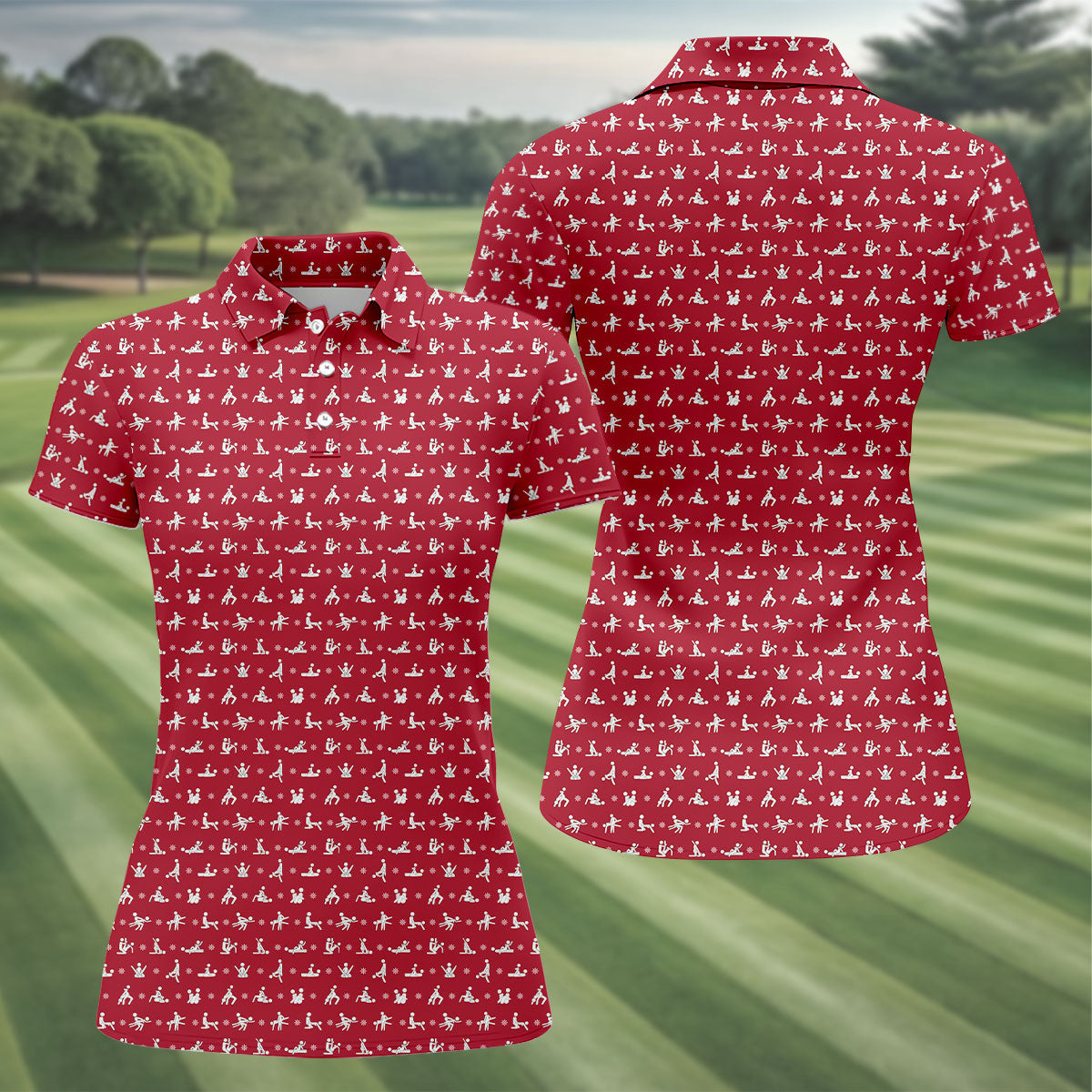 Funny Stick Figure Naughty Couple Red Golf Shirt, Valentines Golf Gift, Ladies Golf Polos, Golf Gifts For Women