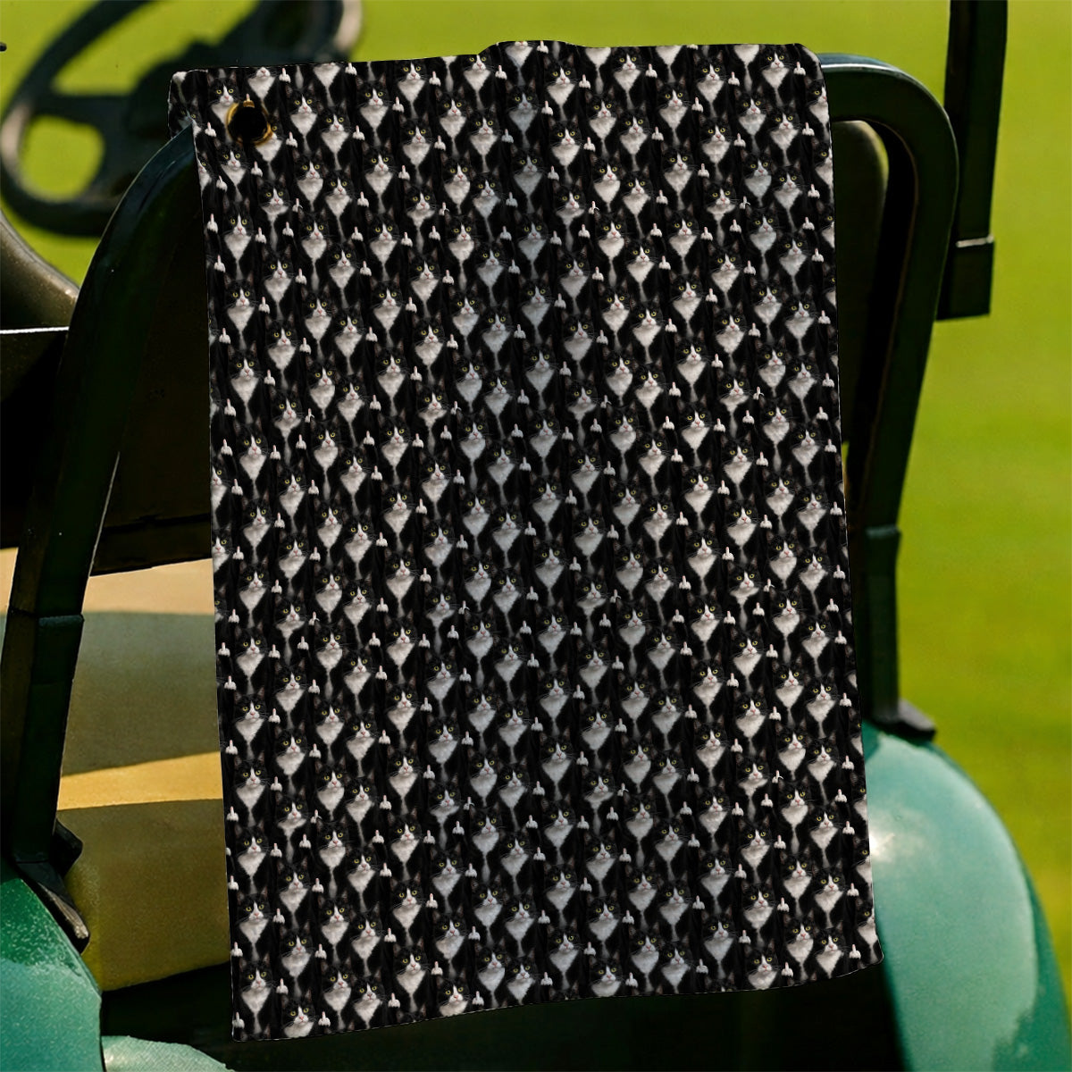 Funny Tuxedo Cat Golf Towels, Black White Cat Pattern Golf Towel, Crazy Cat Dad Golf Apparel