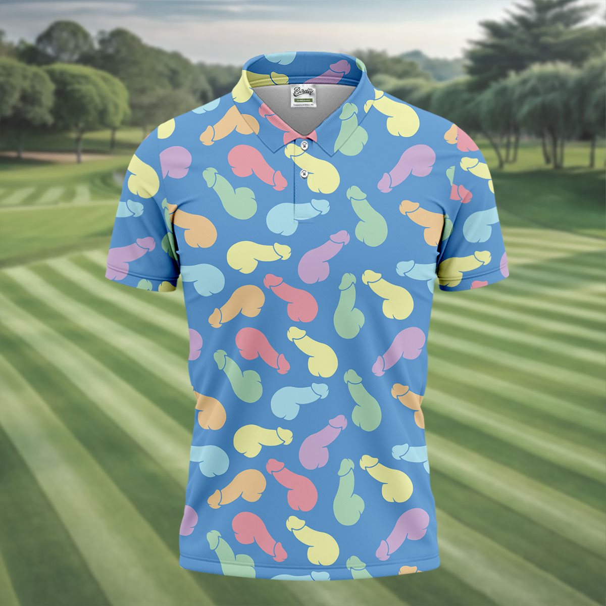 Funny Pastel Adult Pattern Blue Polo Shirt, Mens Golf Polo, Golf Shirts For Men