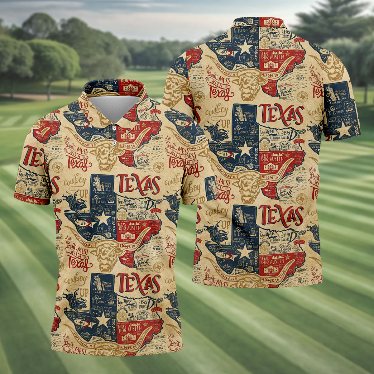 Don't Mess With Texas Western Theme Old West Golf Tops For Men, Polo ShirtFor Men, Golf Shirts For Men