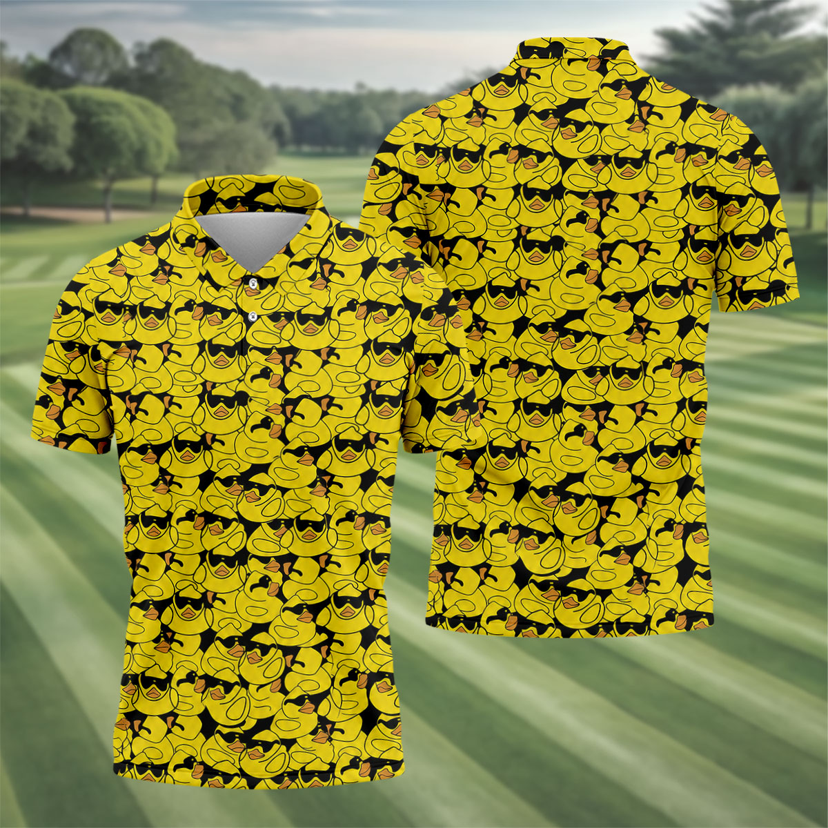 Yellow Sunglasses Rubber Duck Hawaiian Golf Shirt, Hawaiian Golf Shirt, Mens Golf Shirts, Golf Apparel For Men