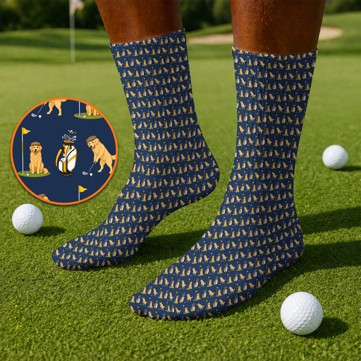 Golden Retriever Pattern Golf Sock, Funny Dog Golf Socks, Crazy Golf Gift For Golfer