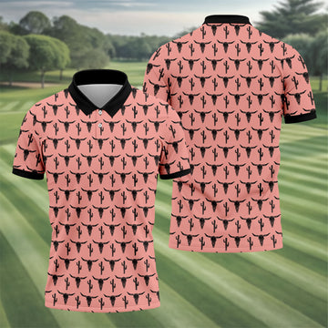 Longhorn Cow Skull Western Theme Peach Pink Golf Tops For Men, Polo ShirtFor Men, Golf Shirts For Men