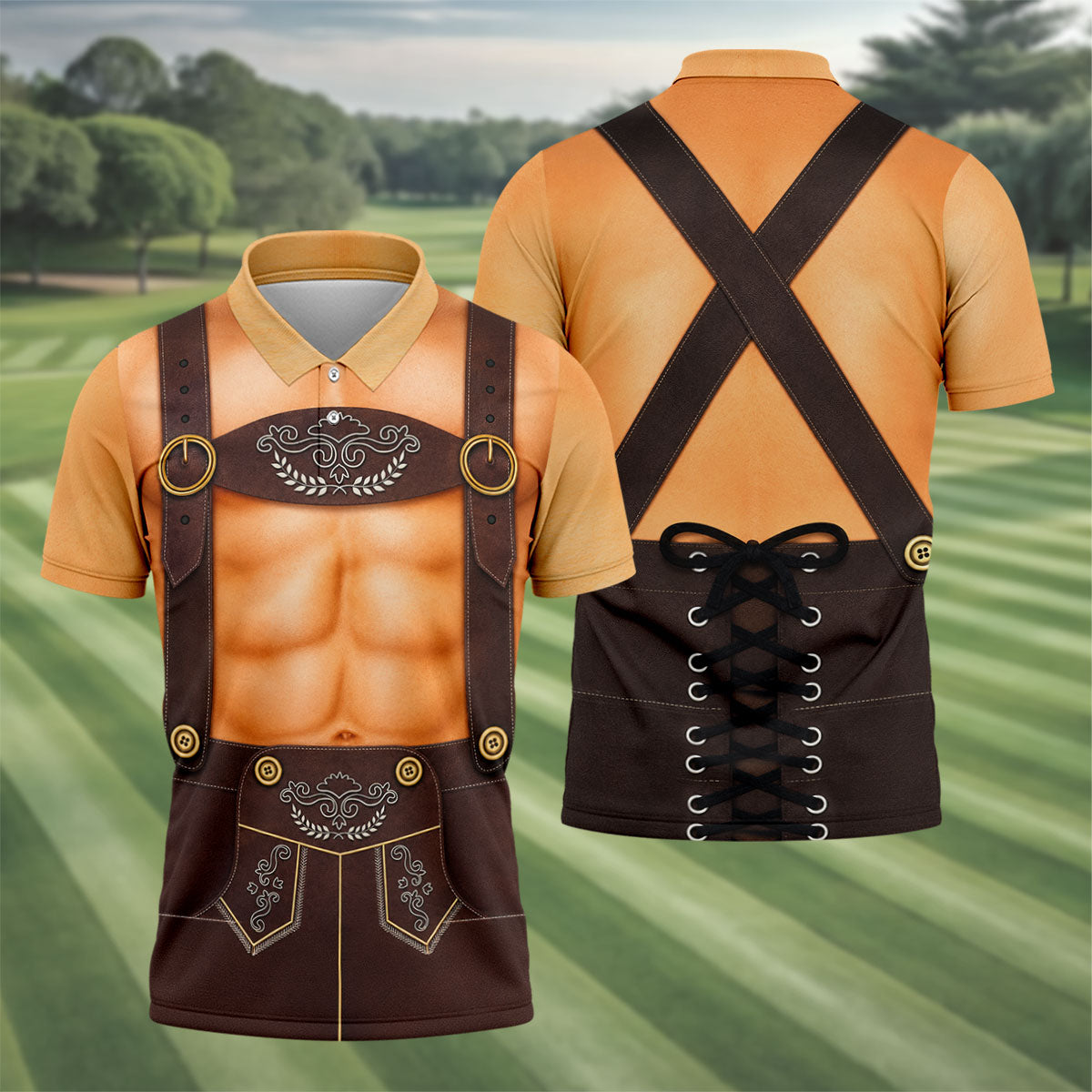 Funny Lederhosen Oktoberfest Costume Polo Shirt, Mens Golf Shirts, Golf Apparel For Men