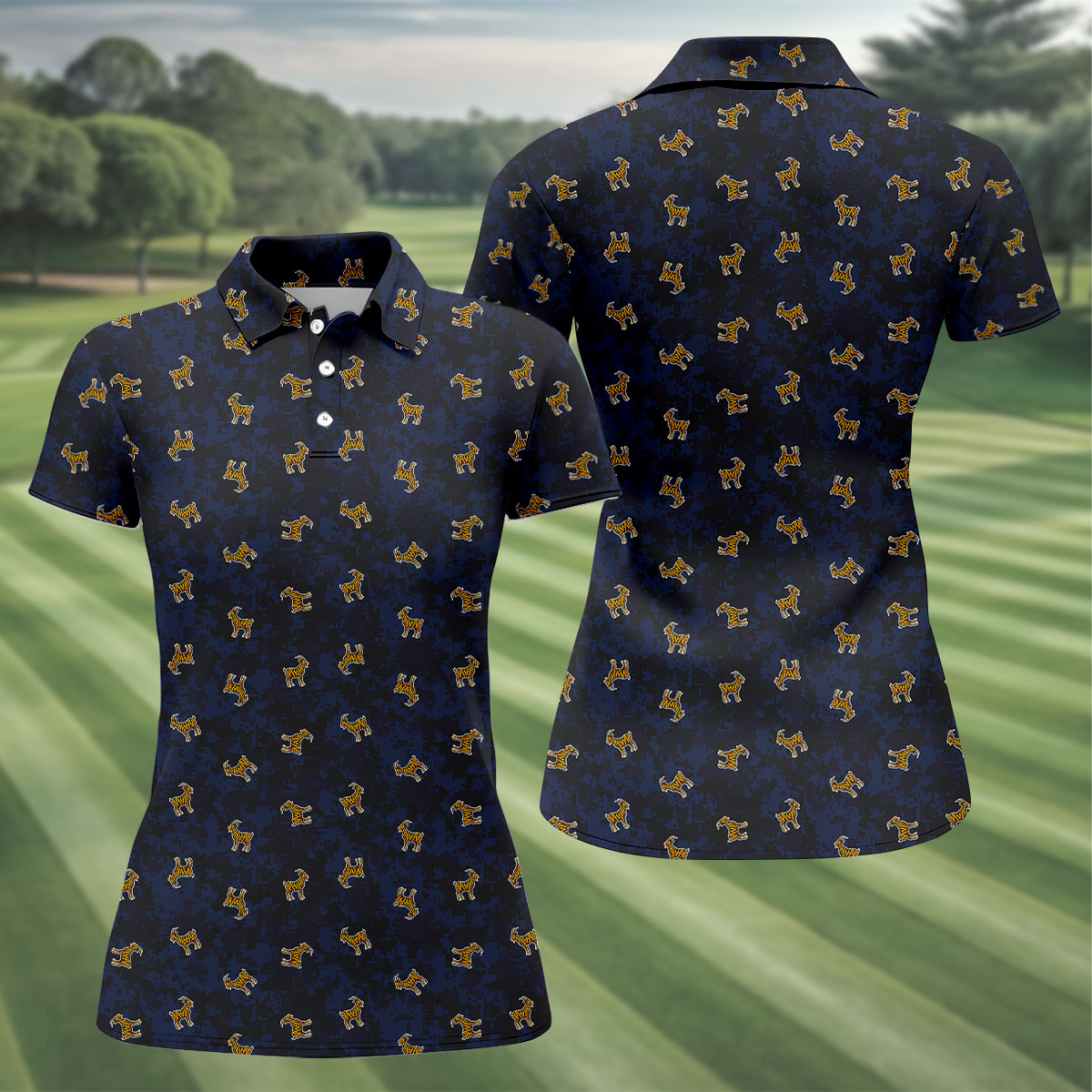 Tiger Goat Digital Camouflage Funny Golf Shirt, Ladies Golf Tops, Golf Shirt For Women
