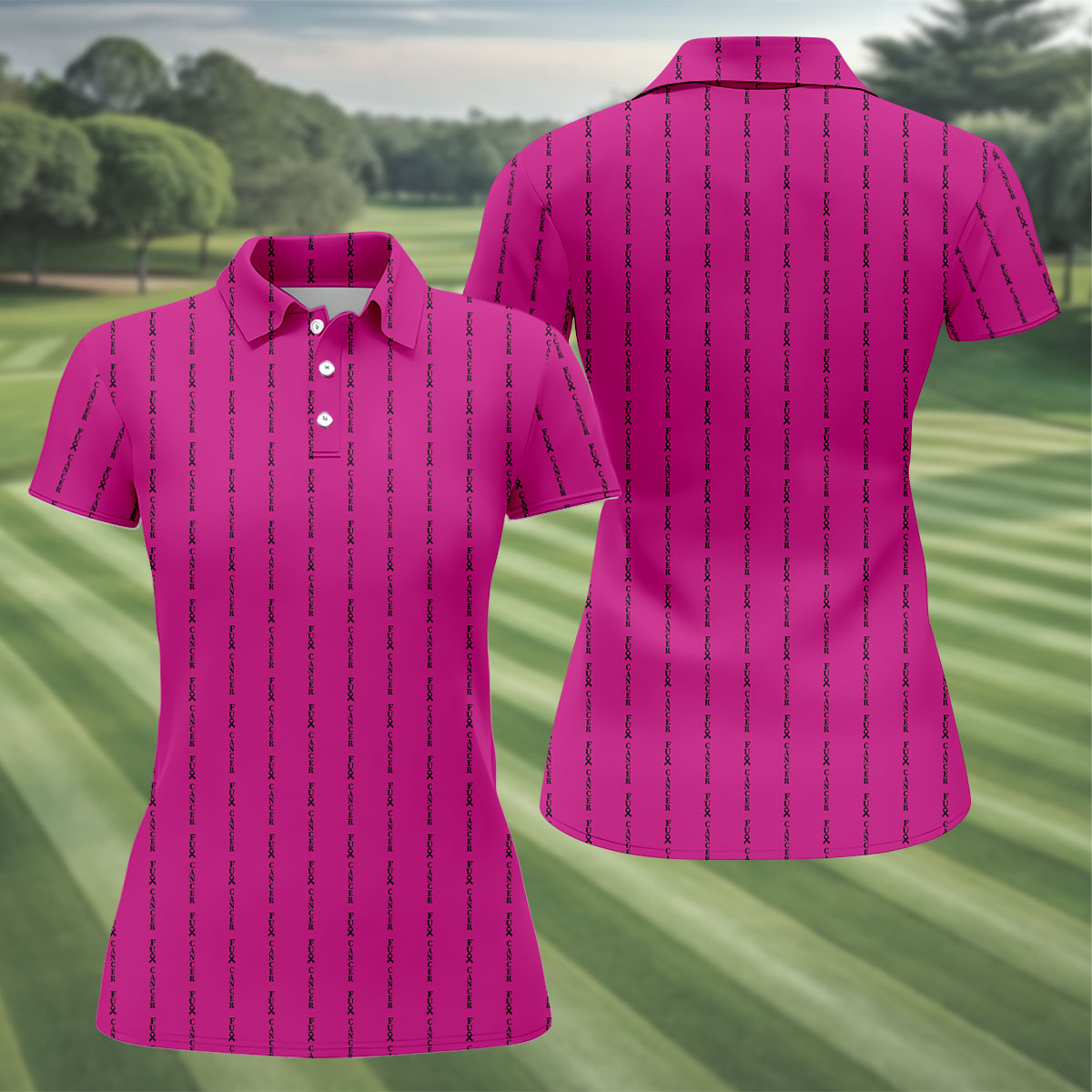 Fcancer Women's Golf Shirt, Breast Cancer Awareness Shirt, Pink Golf Shirt, Ladies Golf Tops