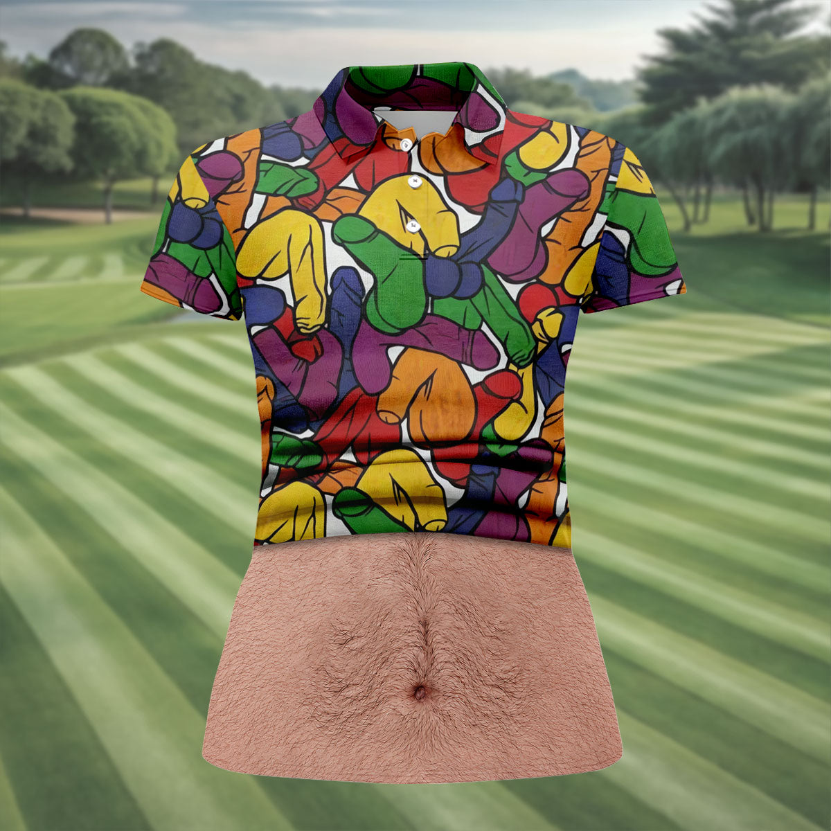 Funny Belly Illusion Colorful Pattern Polo Shirt, Womens Golf Polo, Golf Shirts For Women