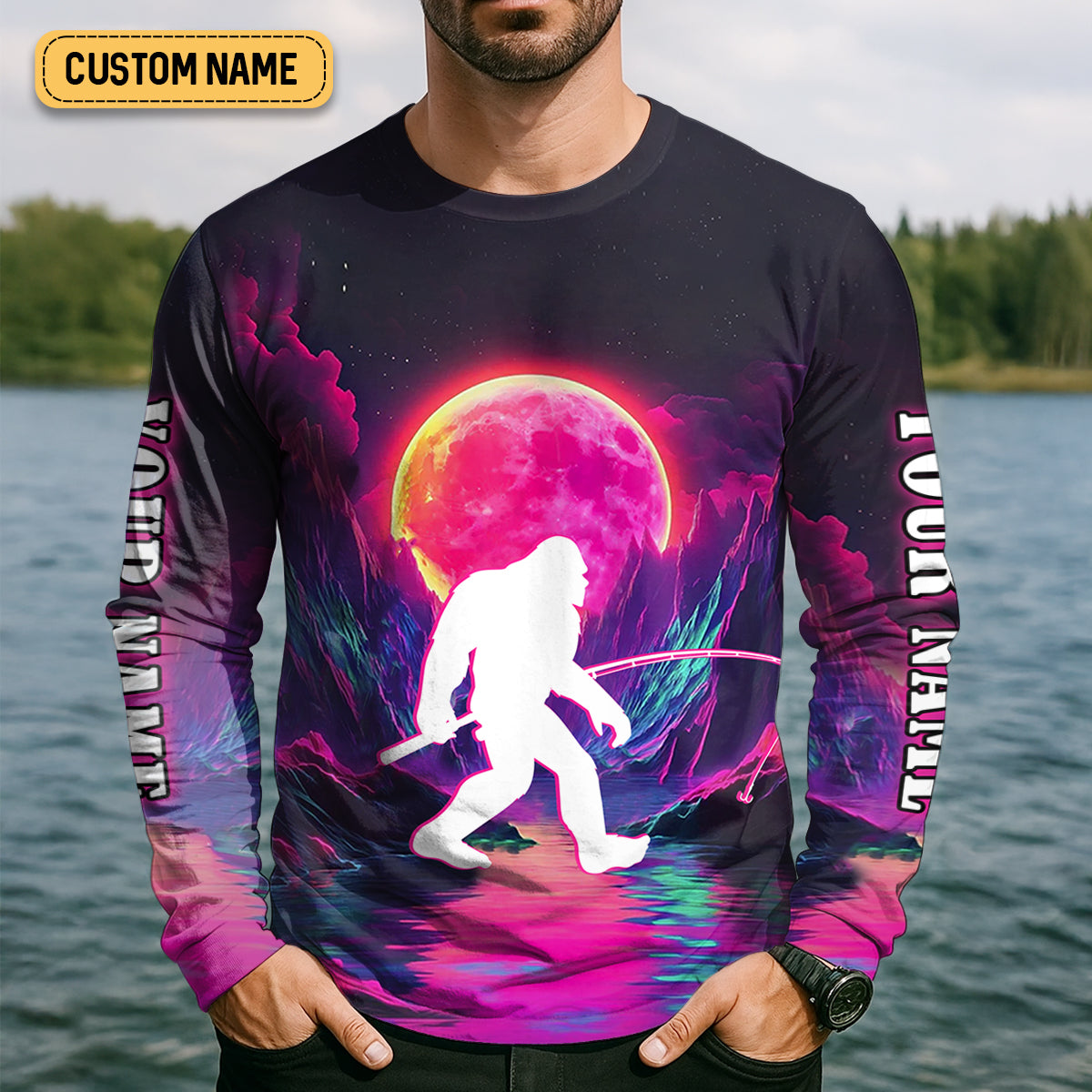 Gone Fishing With Sasquatch Fishing UPF Shirts, Funny Fishing Shirt, Bigfoot Fishing Shirts For Men