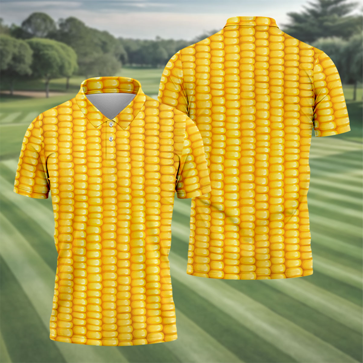 Realistic Sweet Corn Cob Print Design Hawaiian Golf Shirt, Golf Shirts For Men, Polo Shirts For Men