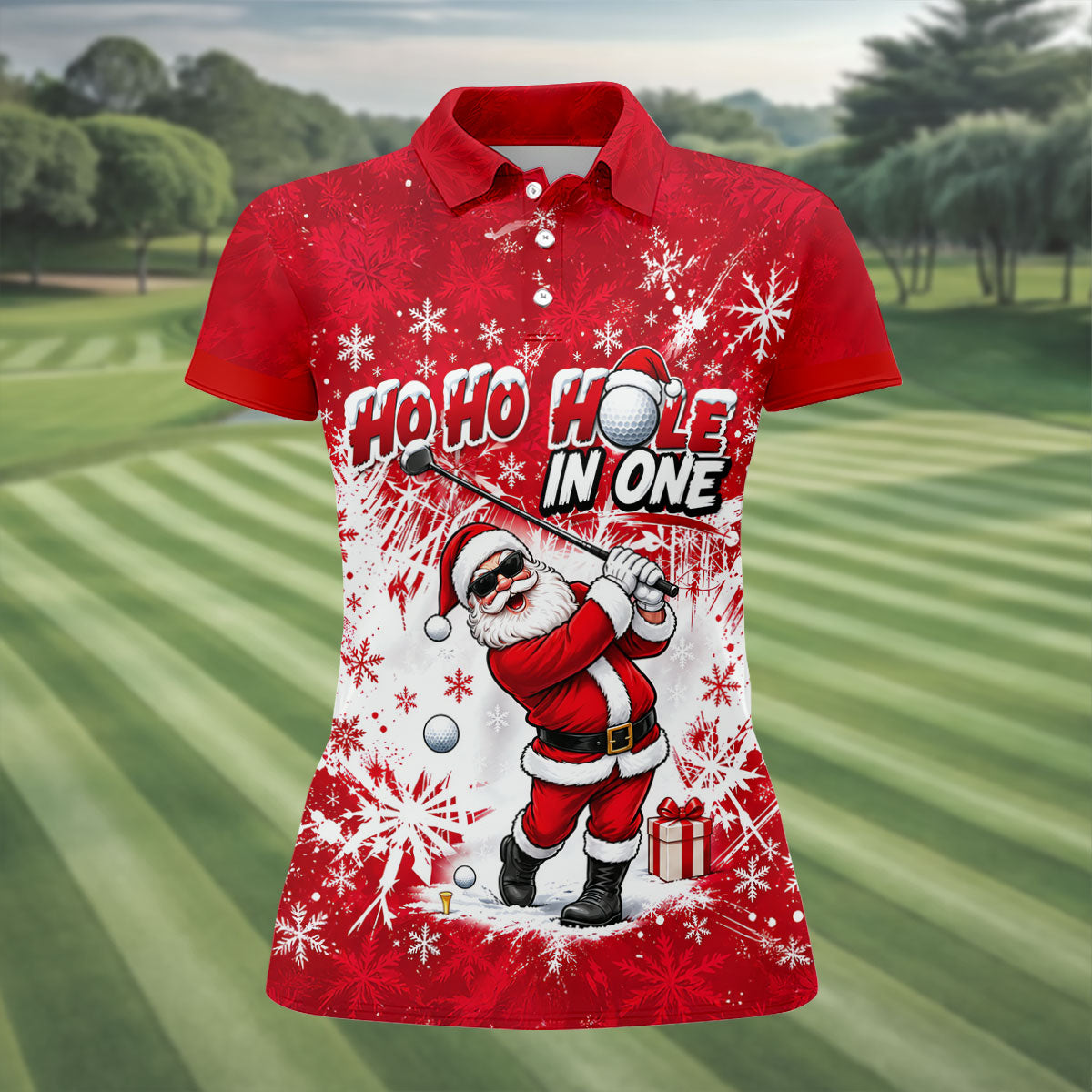 Ho Ho Hole In One Santa Christmas Golf Shirt, Womens Golf Tops, Ladies Golf Shirts
