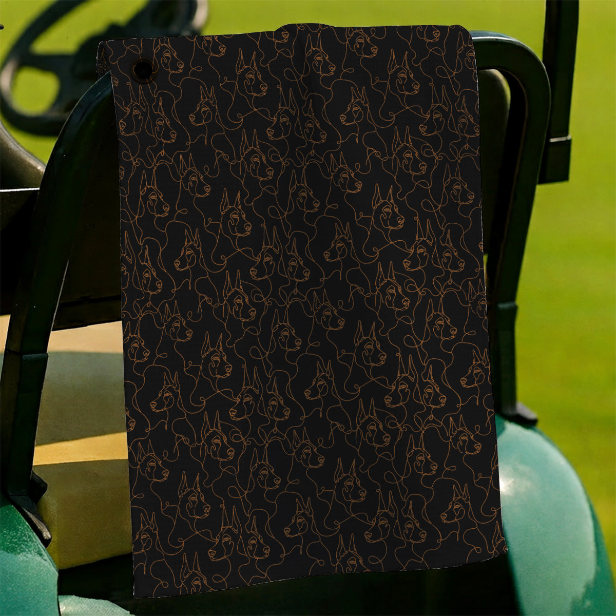 Doberman Line Art Golf Towel, Minimalist Doberman Pattern Golf Towles, Dog Lover Golf Gift