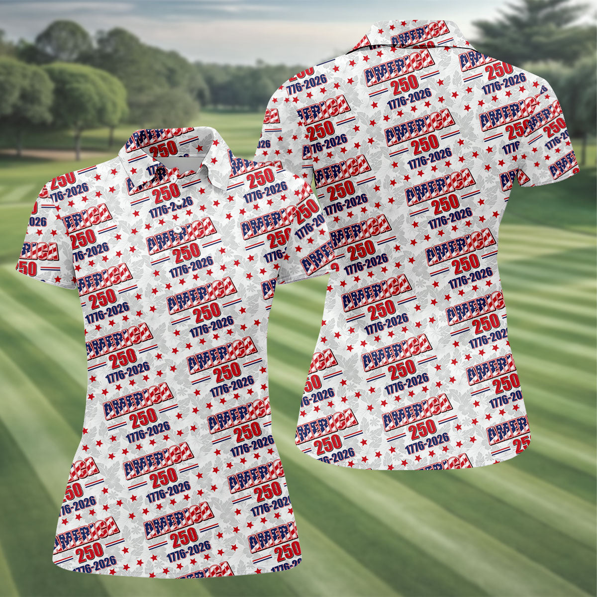 America 250 Tropical Floral 4th Of July Golf Shirt, Patriotic Golf Shirt, Golf Shirt For Women