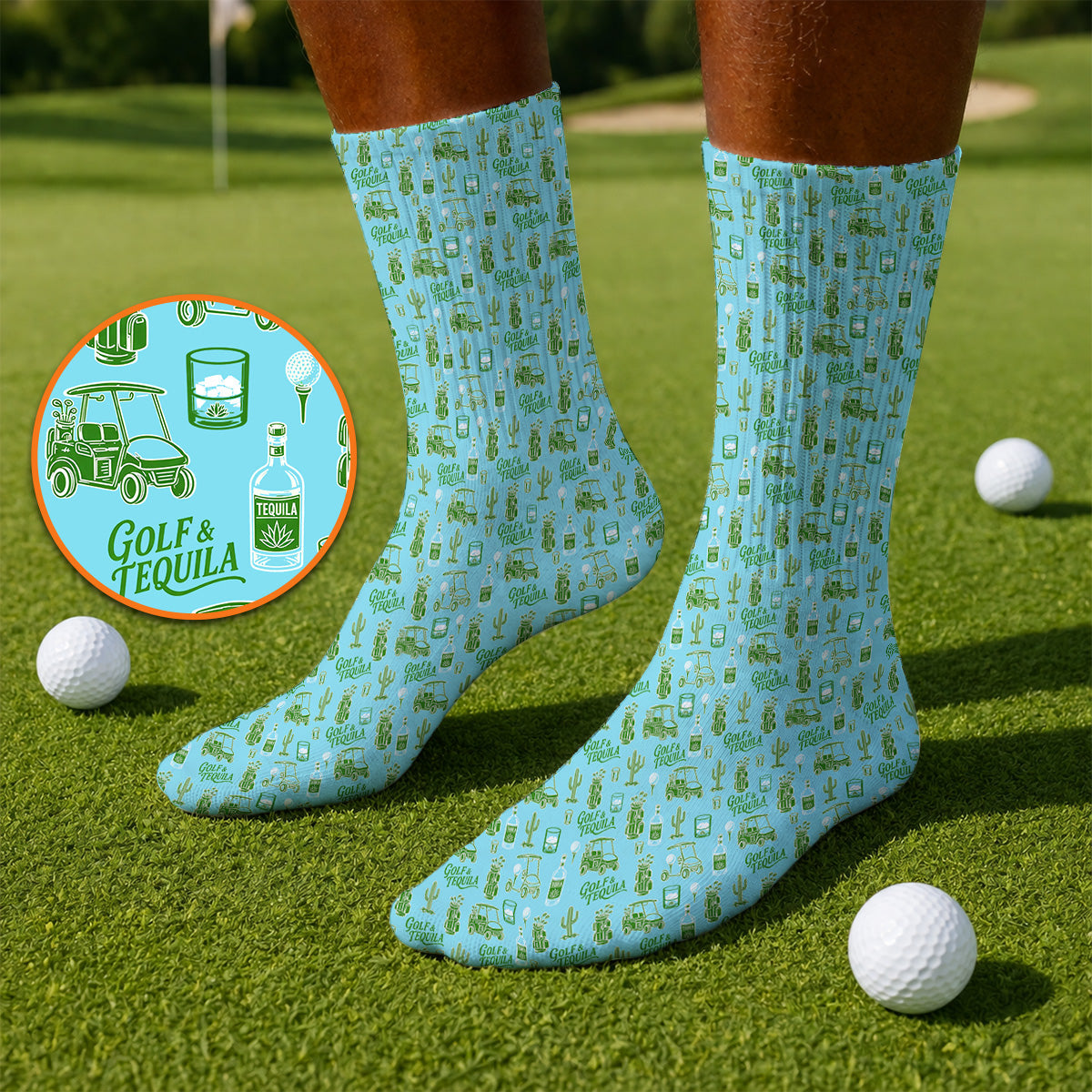 Golf & Tequila Pattern Golf Socks, Funny Golf Sock For Tequila Lover, Golf Gift For Golfer