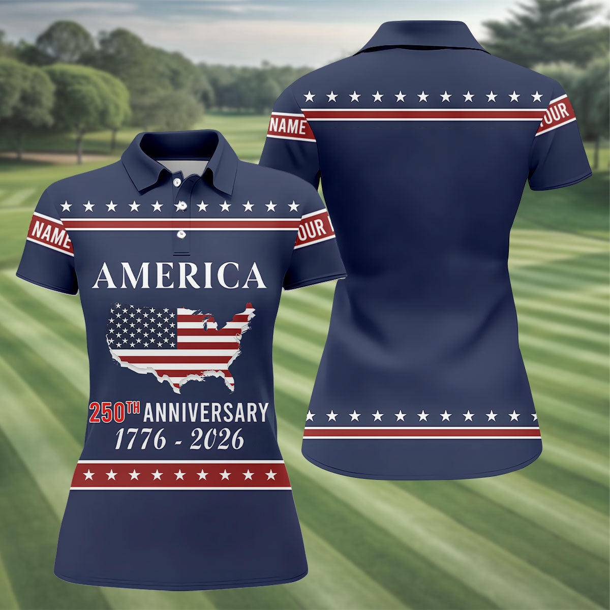 America 250th Anniversary 1776-2926 Navy Golf Shirt, 4th Of July Patriotic Golf Shirt For Women