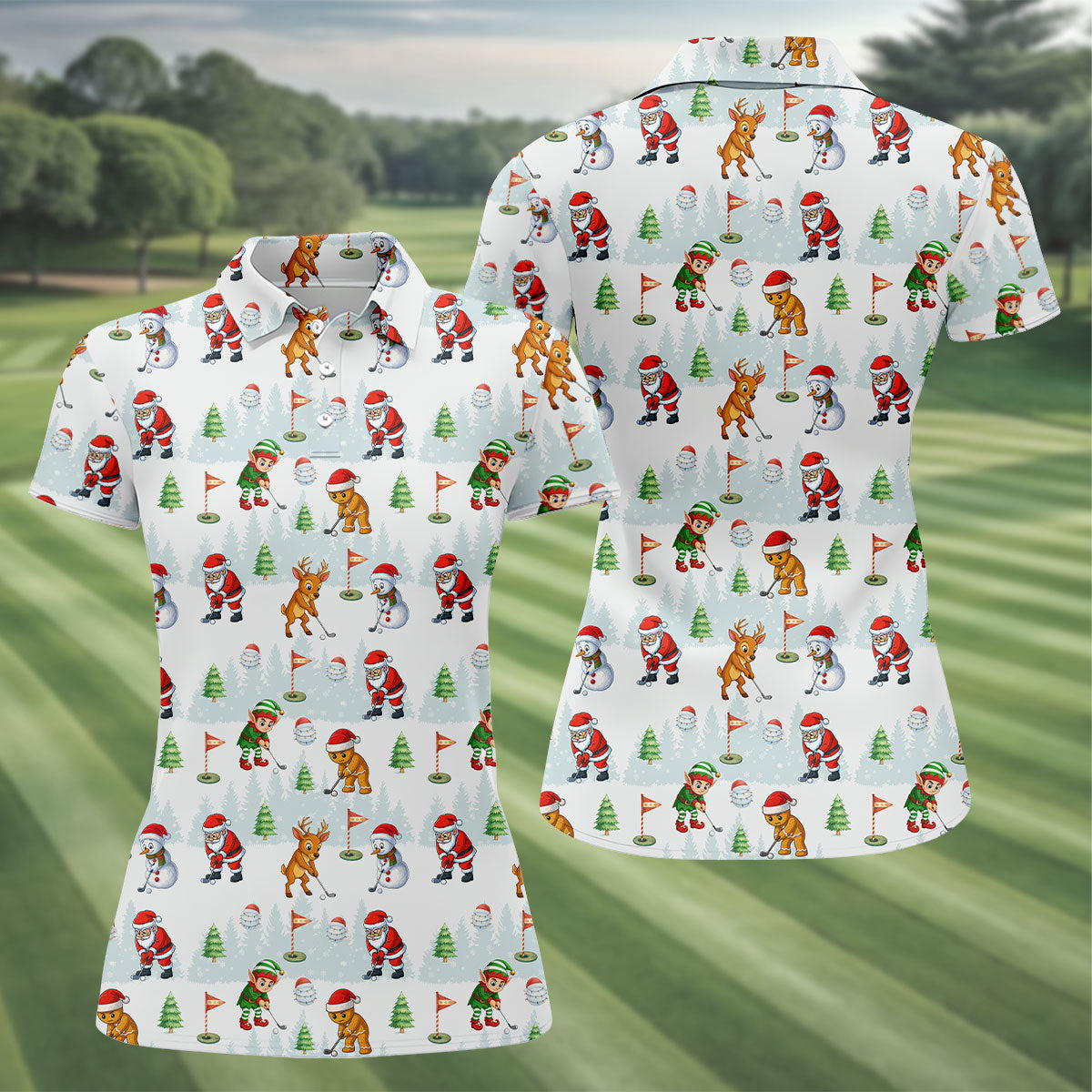Classic Christmas Characters Fun Women's Golf Shirts, Cute Golf Outfit, Ladies Golf Tops, Christmas Golf Shirt