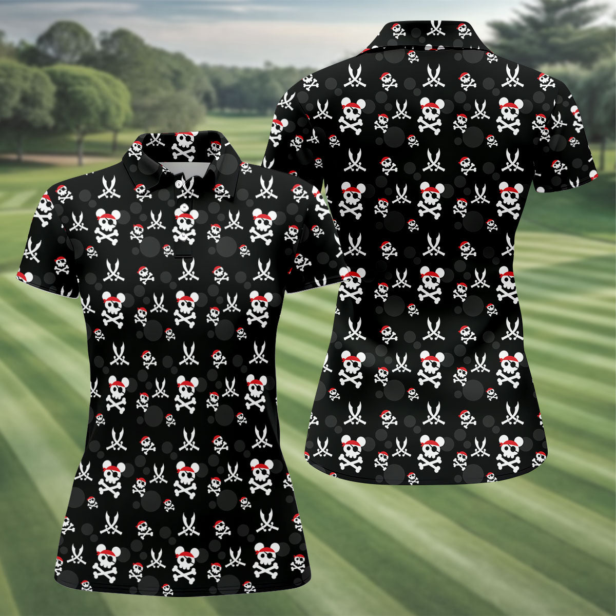 Pirate Skull Mouse Halloween Golf Polo Shirt, Halloween Horror Character, Women's Golf Polo