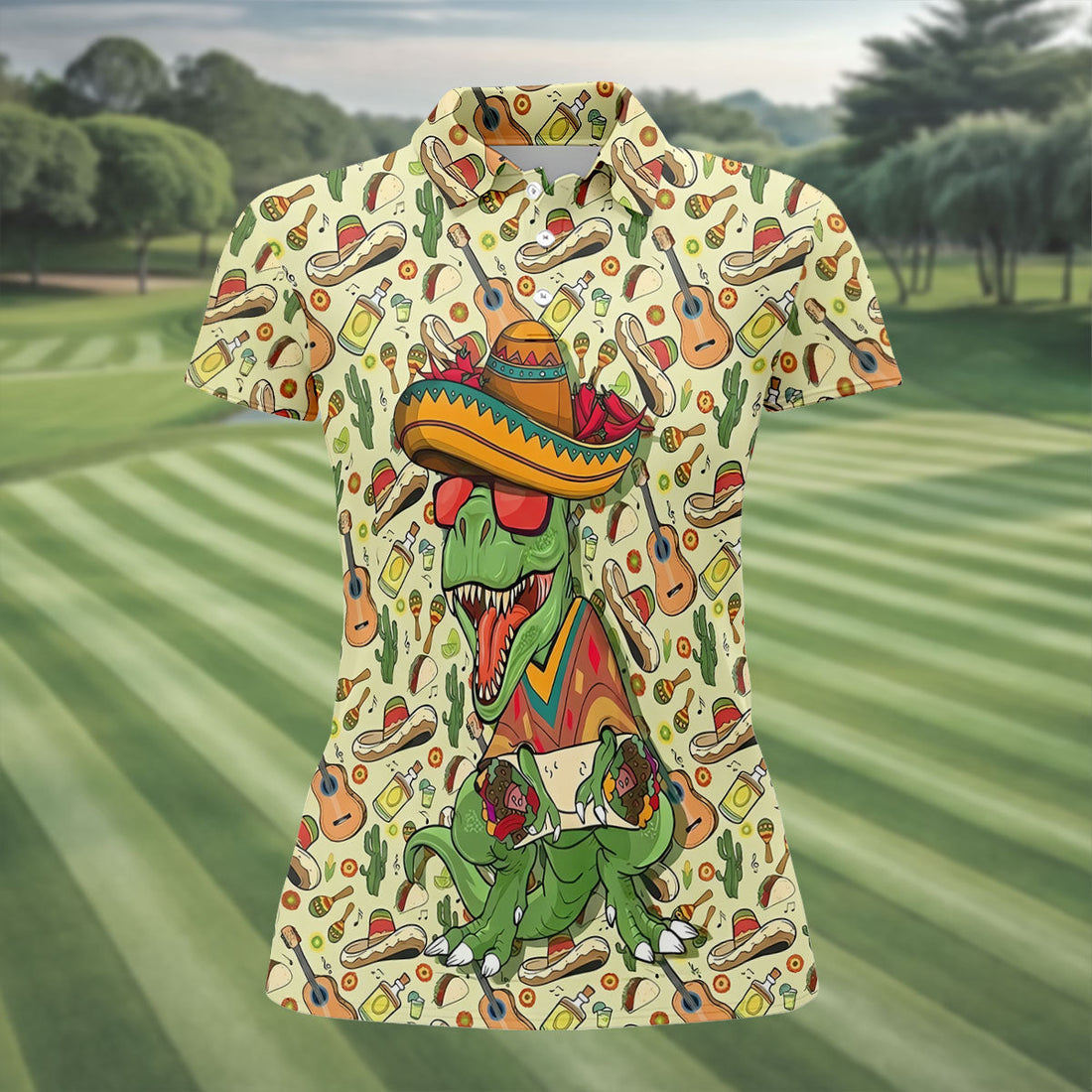 Mexican T-Rex Cinco De Mayo Celebration Funny Golf Shirt, Vibrant Color Golf Shirt For Women