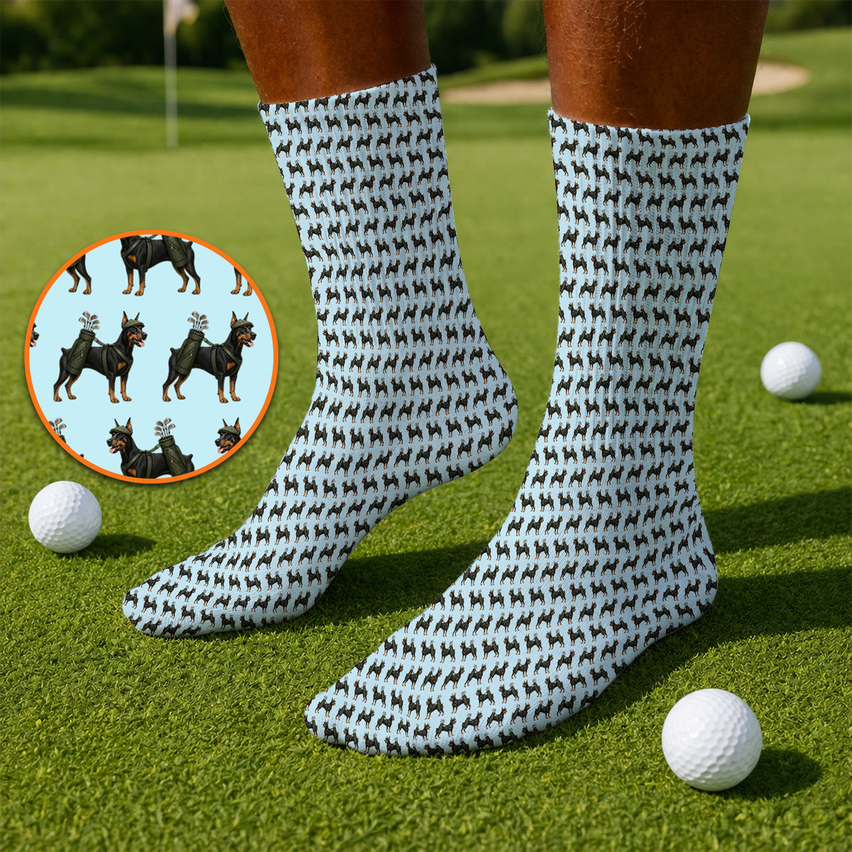 Doberman Golf Socks, Crazy Doberman Pattern Golf Sock, Dog Lover Golf Gift