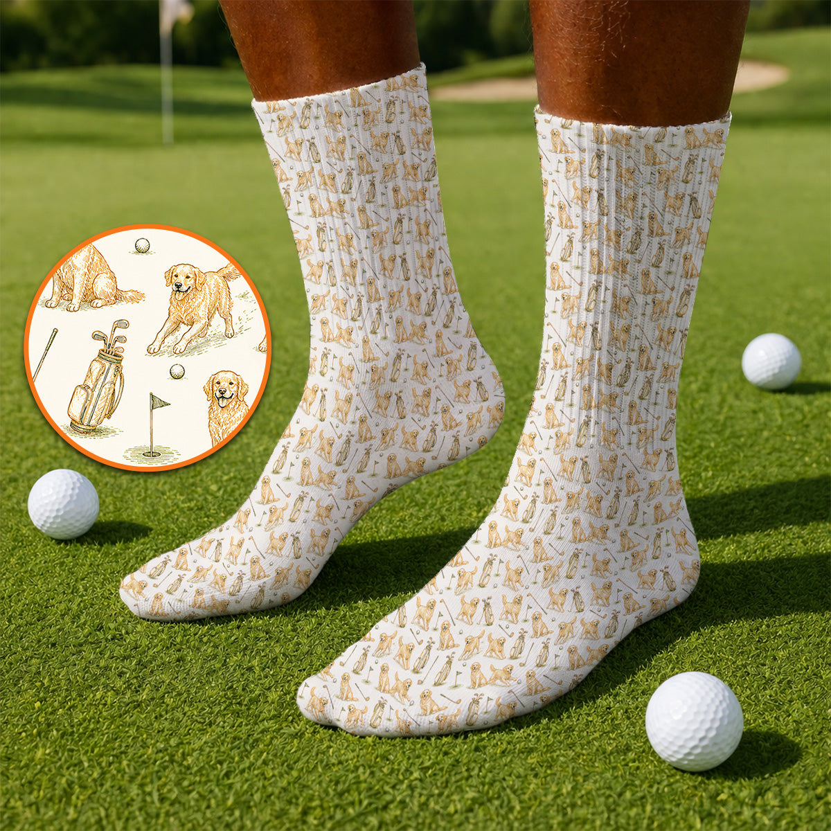 Vintage Golden Retriever Pattern Golf Sock, Golden Retriever Golf Socks, Perfect Gift For Golf Lovers
