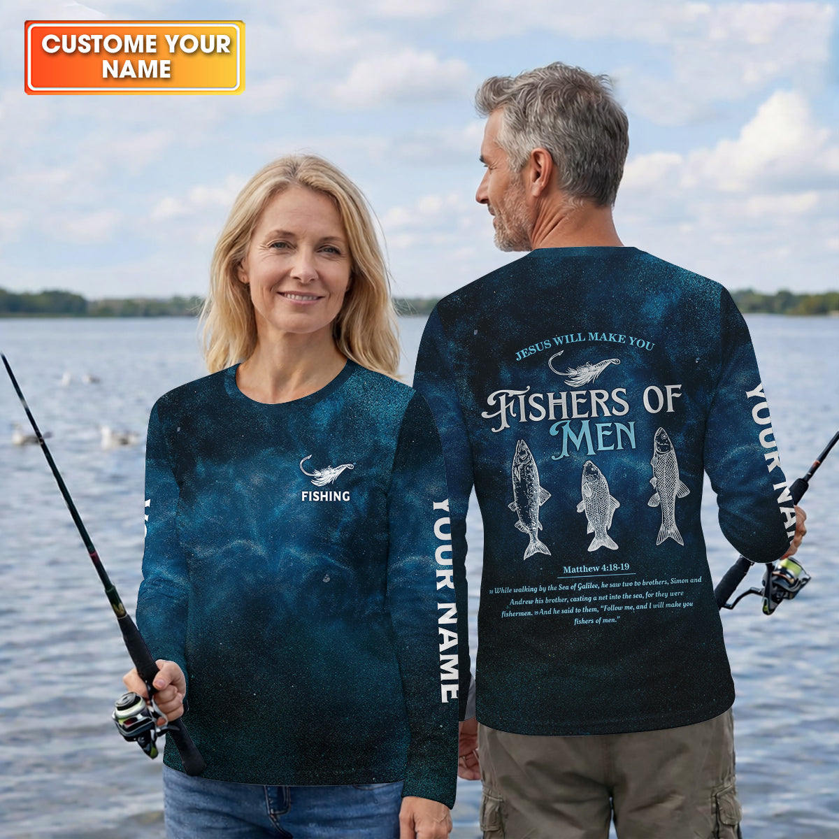 Jesus Will Make You Fishers Of Men Starry Night Print Fishing UPF Shirts, Fishing Shirt For Women