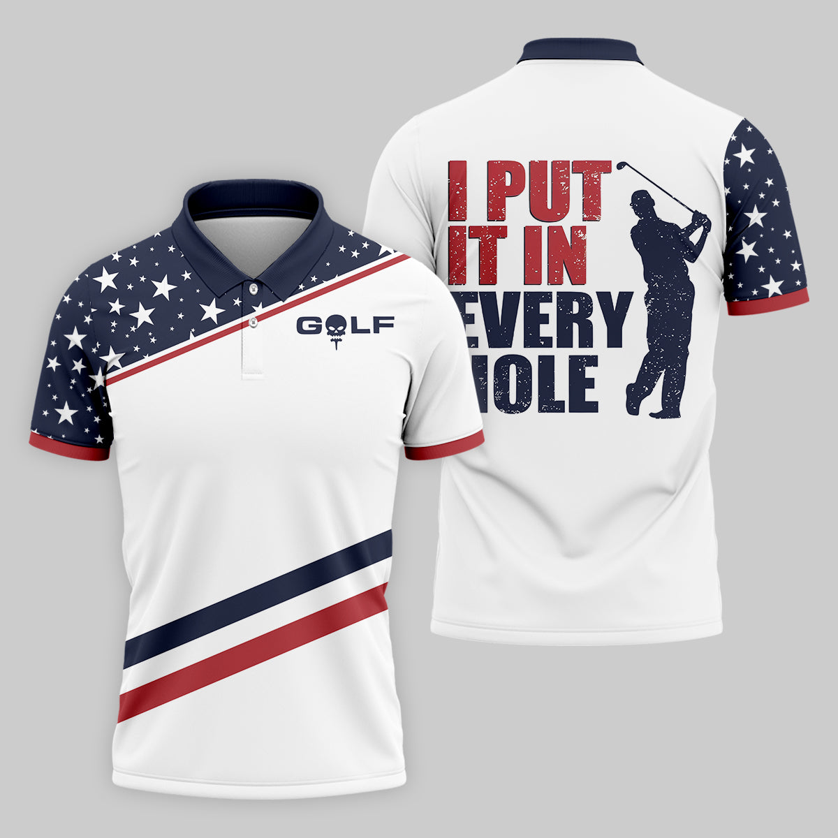 I Put It in Every Hole Mens Golf Polo Shirt, Mens Golf Gift, Funny Golf Shirt, America 250 Anniversary Golf Shirt