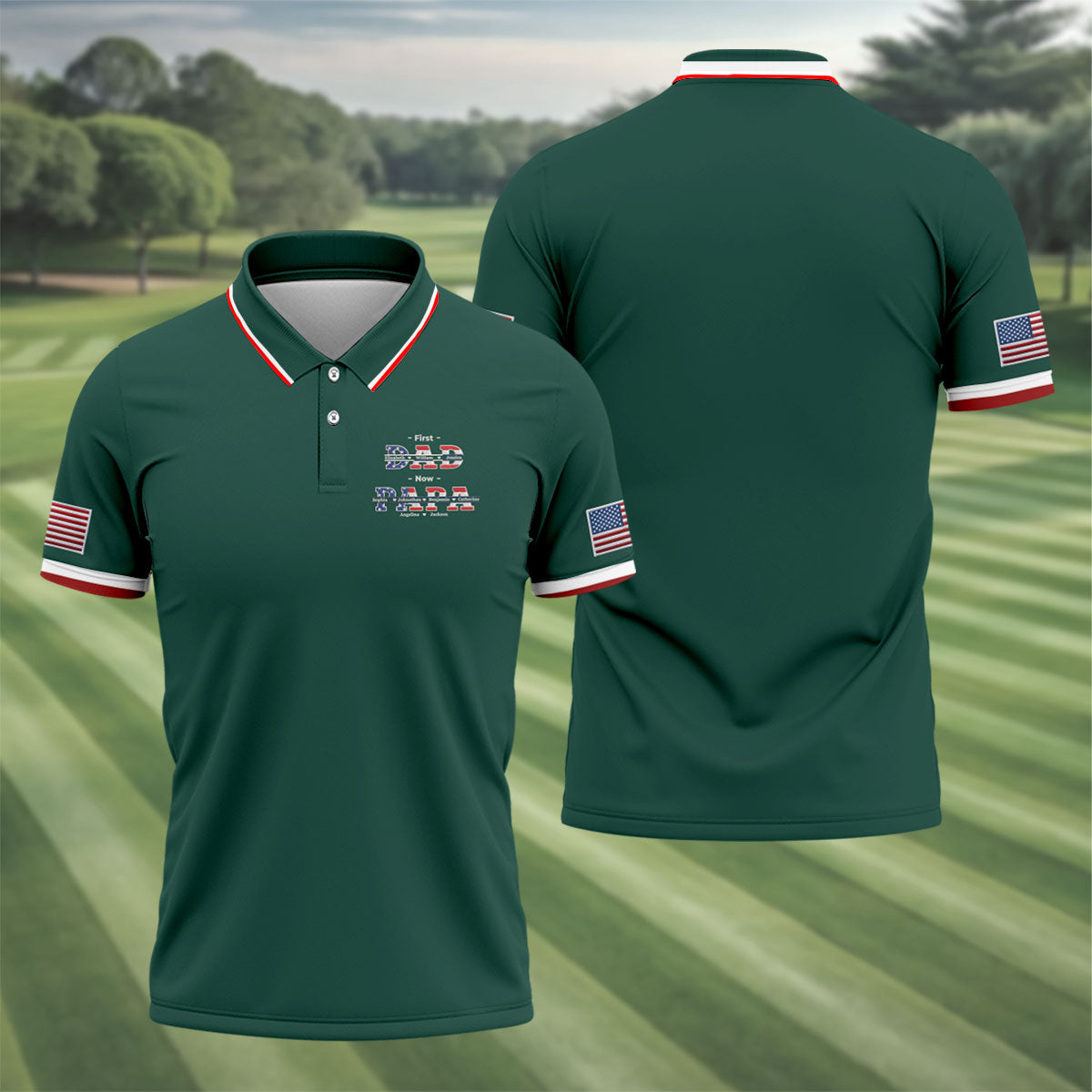 Green First Dad Now Grandpa Golf Polo Shirt, Golf Shirts For Men, Mens Golf Apparel