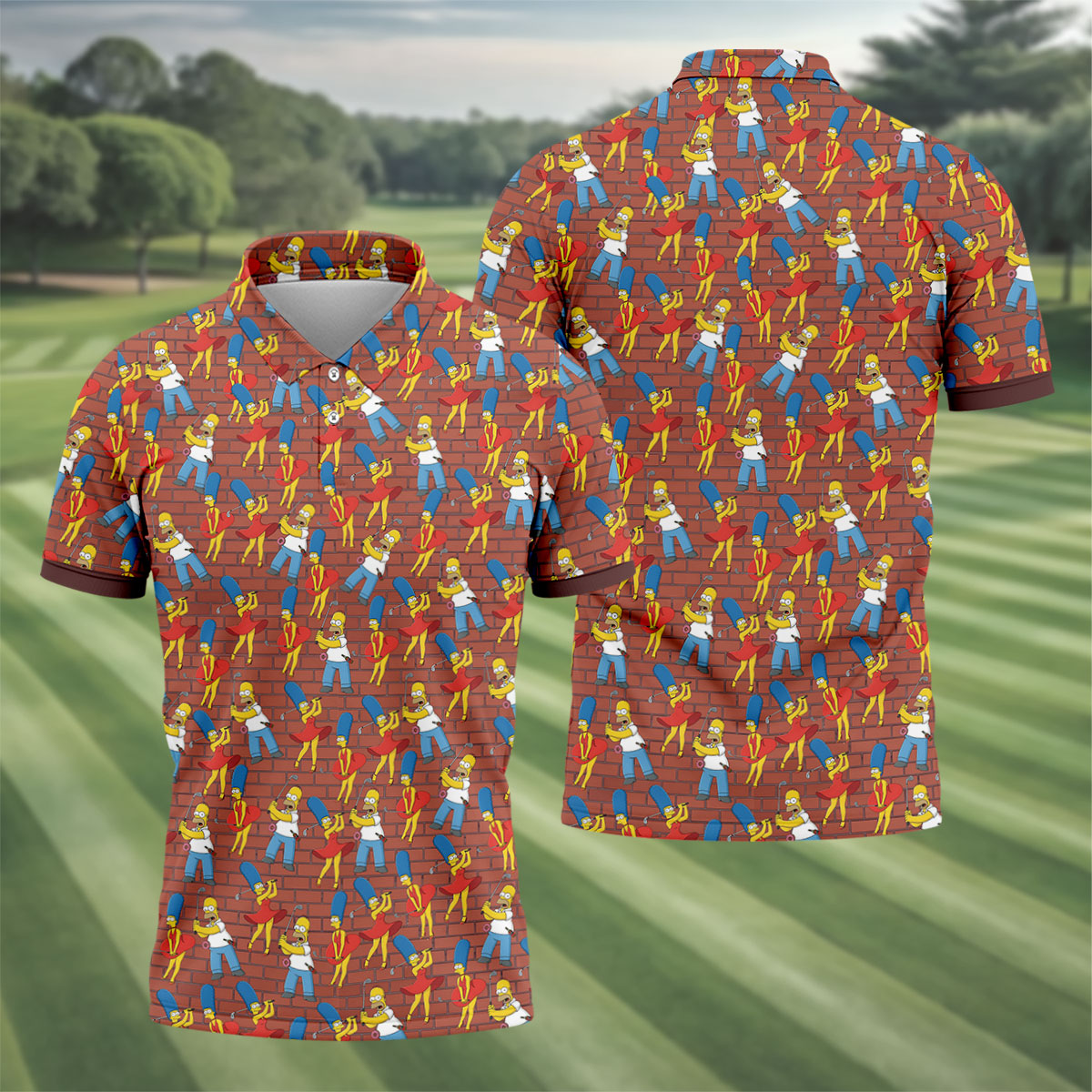 Funny Cartoon Couple Pattern Golf Polo Shirt, Mens Golf Shirts, Golf Polo Shirts For Men