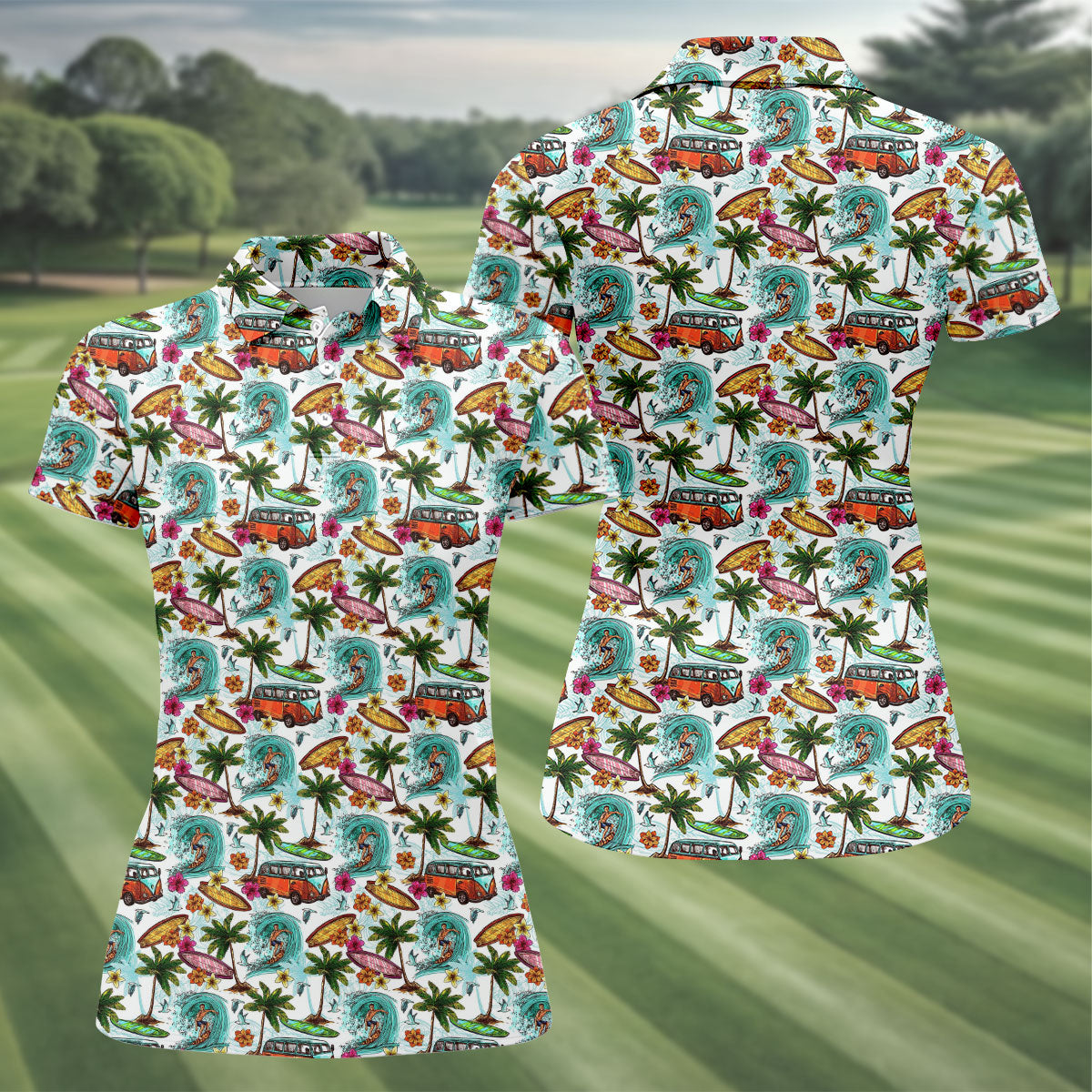 Tropical Trip Big Wave Riders Hawaiian Golf Shirt, Golf Shirt For Women, Golfing Apparel