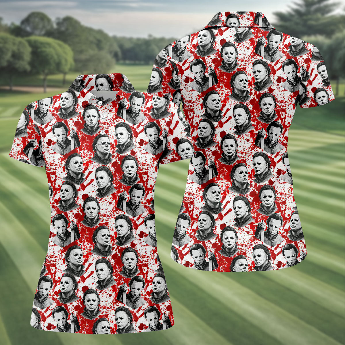 Halloween Masked Horror Character Polo Shirt, Golf Tops For Women, Women’s Golf Polo