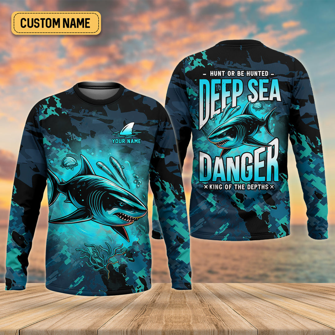 Hunt or Be Hunted Deep Sea Danger Performance Fishing Shirts, Fishing Gifts For Men, Men's Fishing Shirt