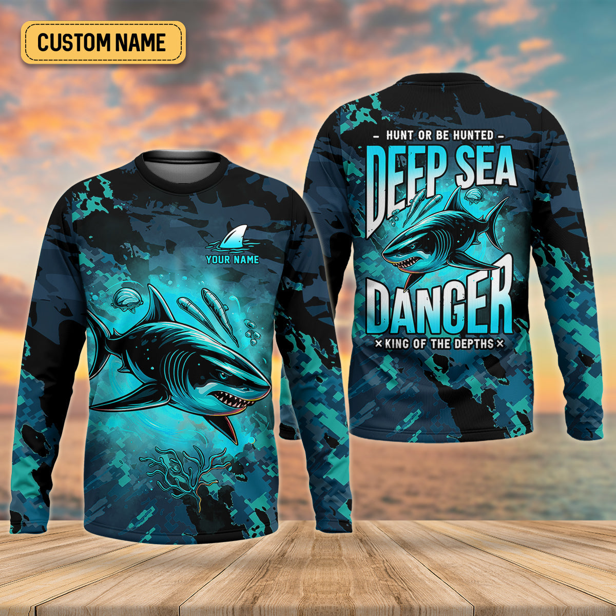 Hunt or Be Hunted Deep Sea Danger Performance Fishing Shirts, Fishing Gifts For Men, Men's Fishing Shirt