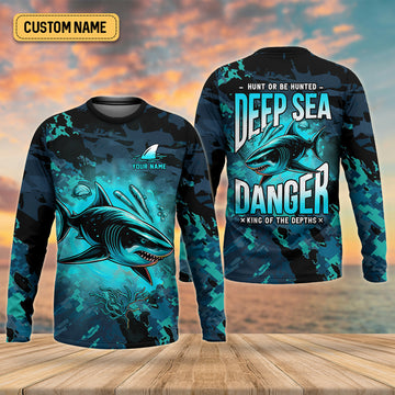Hunt or Be Hunted Deep Sea Danger Performance Fishing Shirts, Fishing Gifts For Men, Men's Fishing Shirt