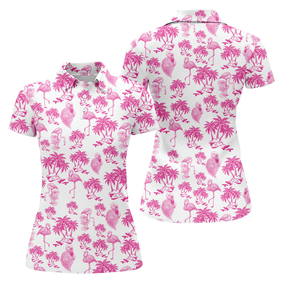 Flamingo Coconut Funny Womens Golf Polo ShirtLadies Golf Clothes, Custom Ladies Golf Shirt